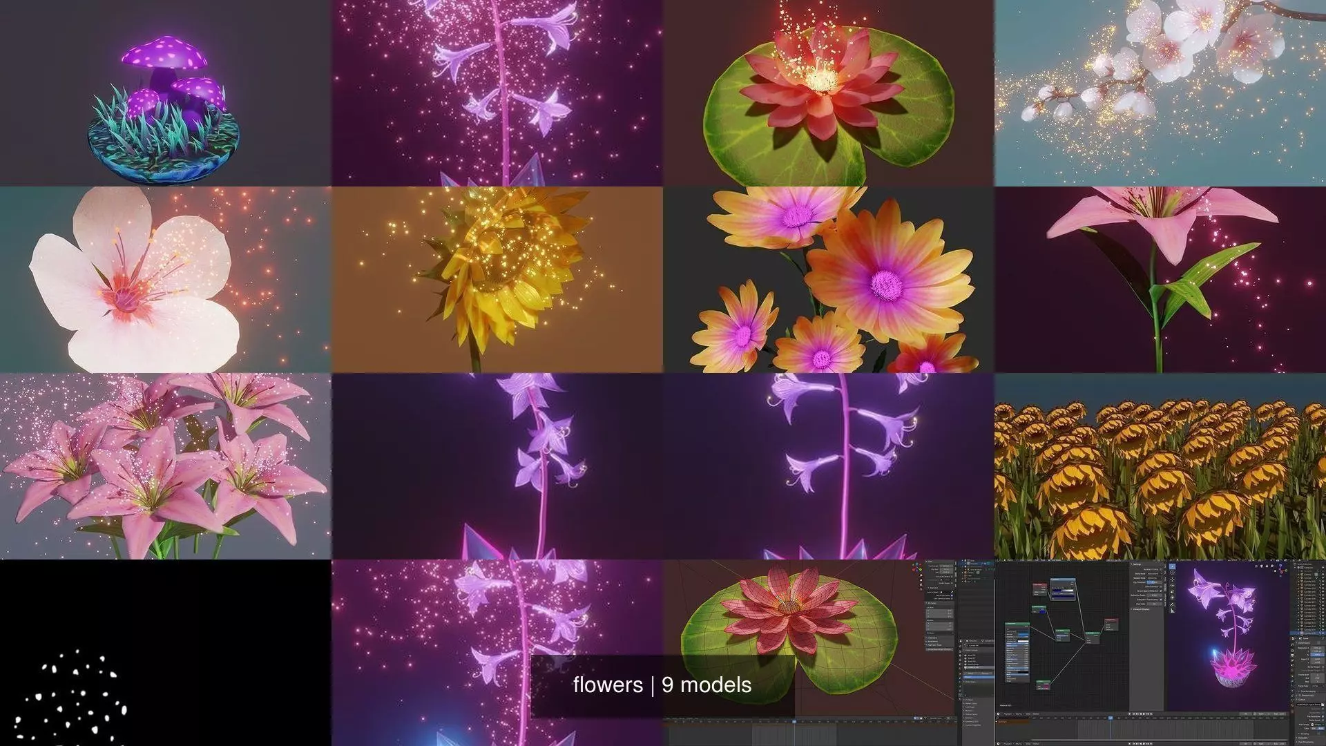 flowers mushroom in grass 3D Model Collection_0