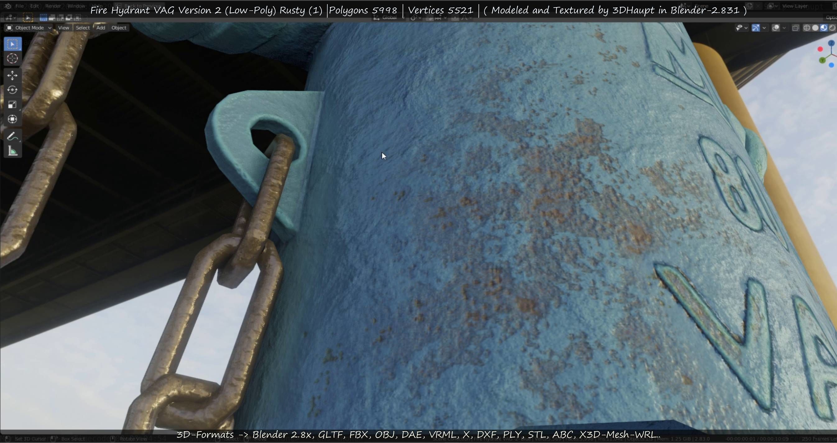  Blue Fire Hydrant VAG - Version 2 - Rusty 1 Low-poly 3D model_29