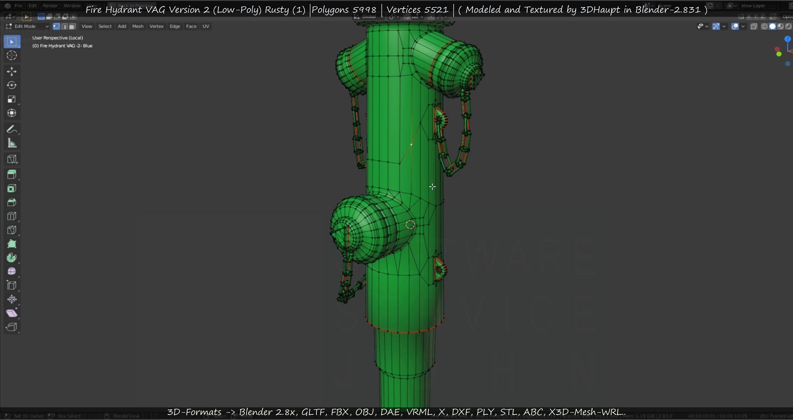  Blue Fire Hydrant VAG - Version 2 - Rusty 1 Low-poly 3D model_100