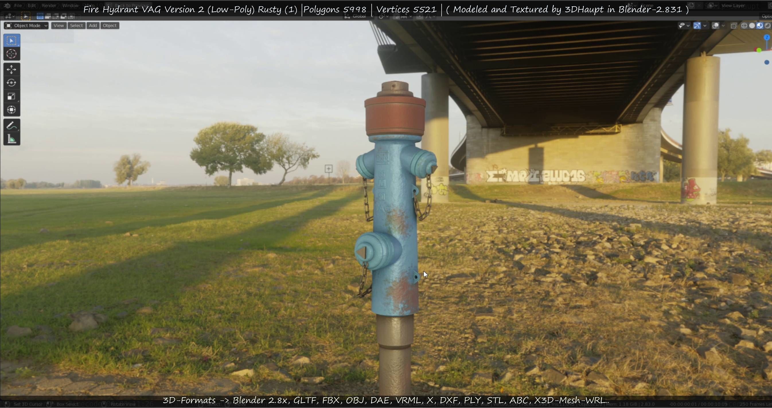  Blue Fire Hydrant VAG - Version 2 - Rusty 1 Low-poly 3D model_91