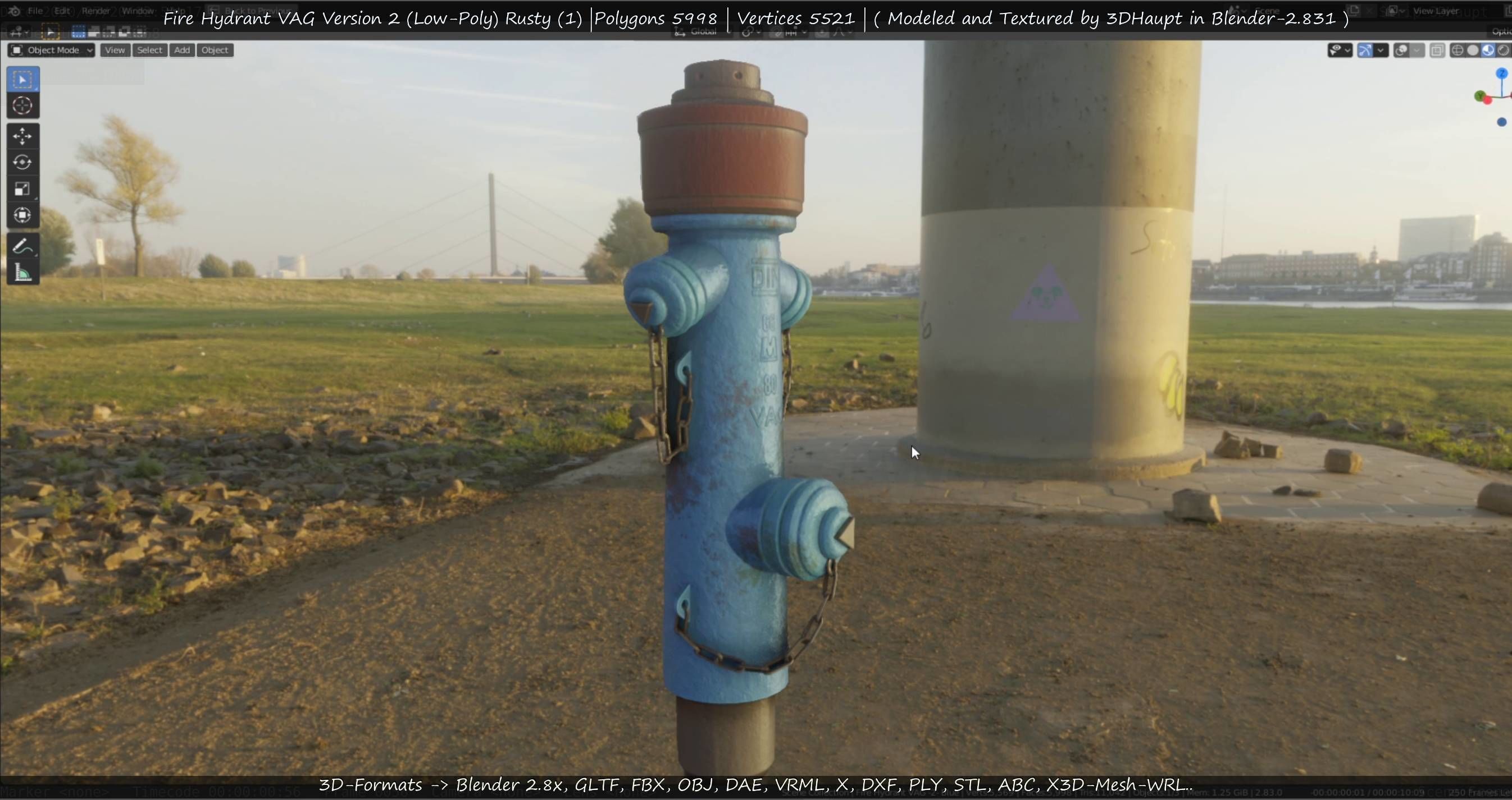  Blue Fire Hydrant VAG - Version 2 - Rusty 1 Low-poly 3D model_23