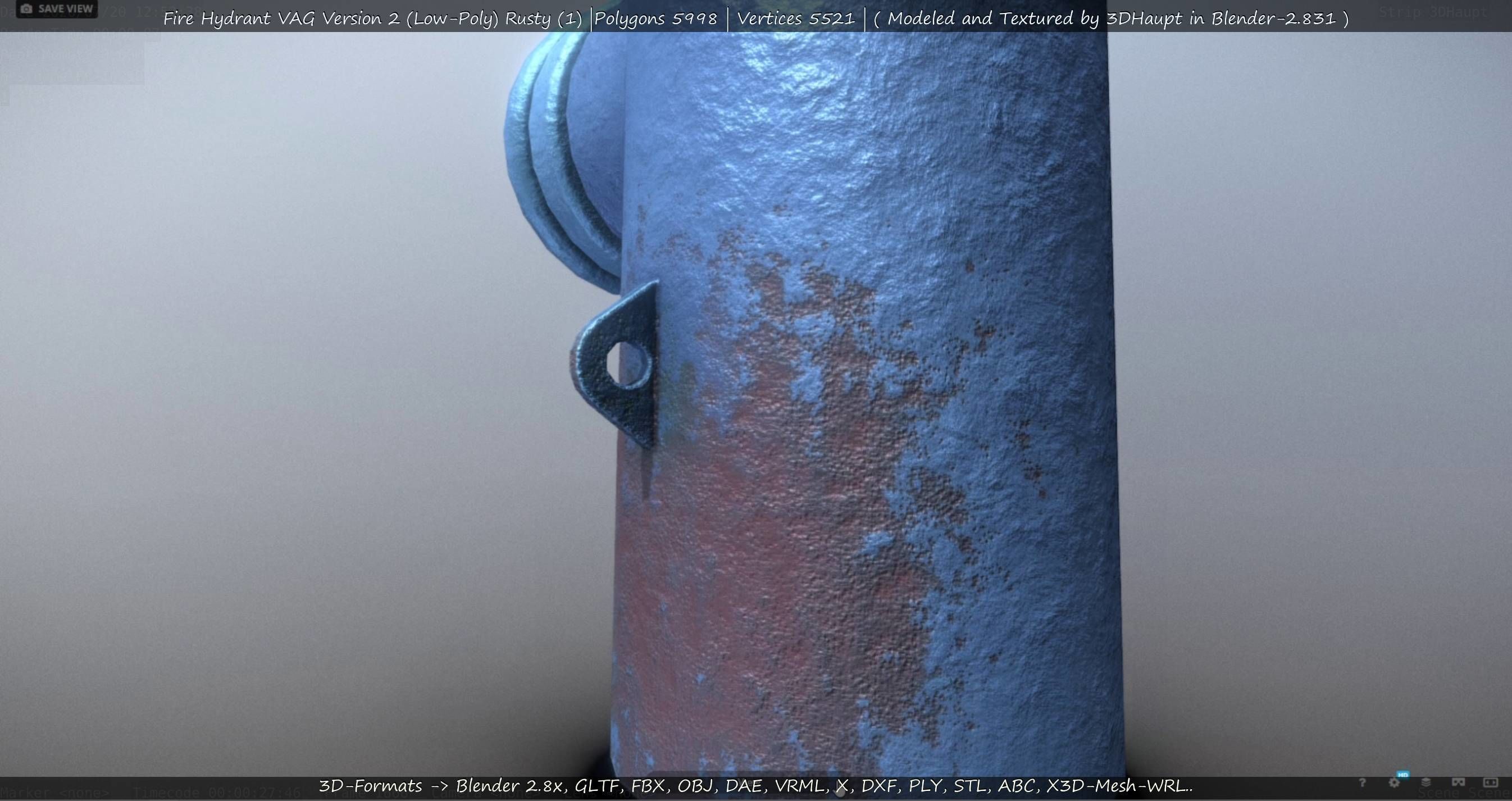  Blue Fire Hydrant VAG - Version 2 - Rusty 1 Low-poly 3D model_14