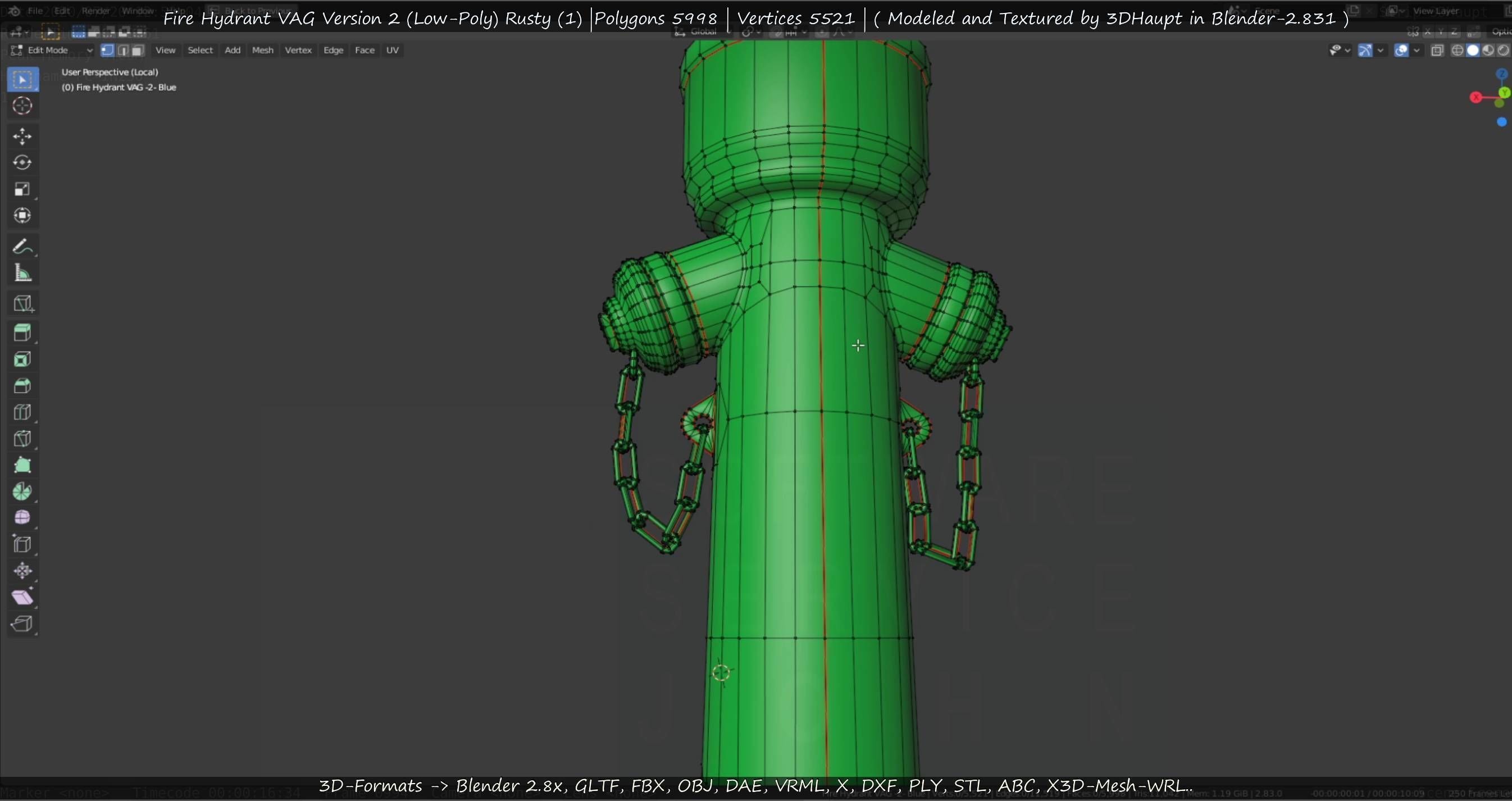  Blue Fire Hydrant VAG - Version 2 - Rusty 1 Low-poly 3D model_35