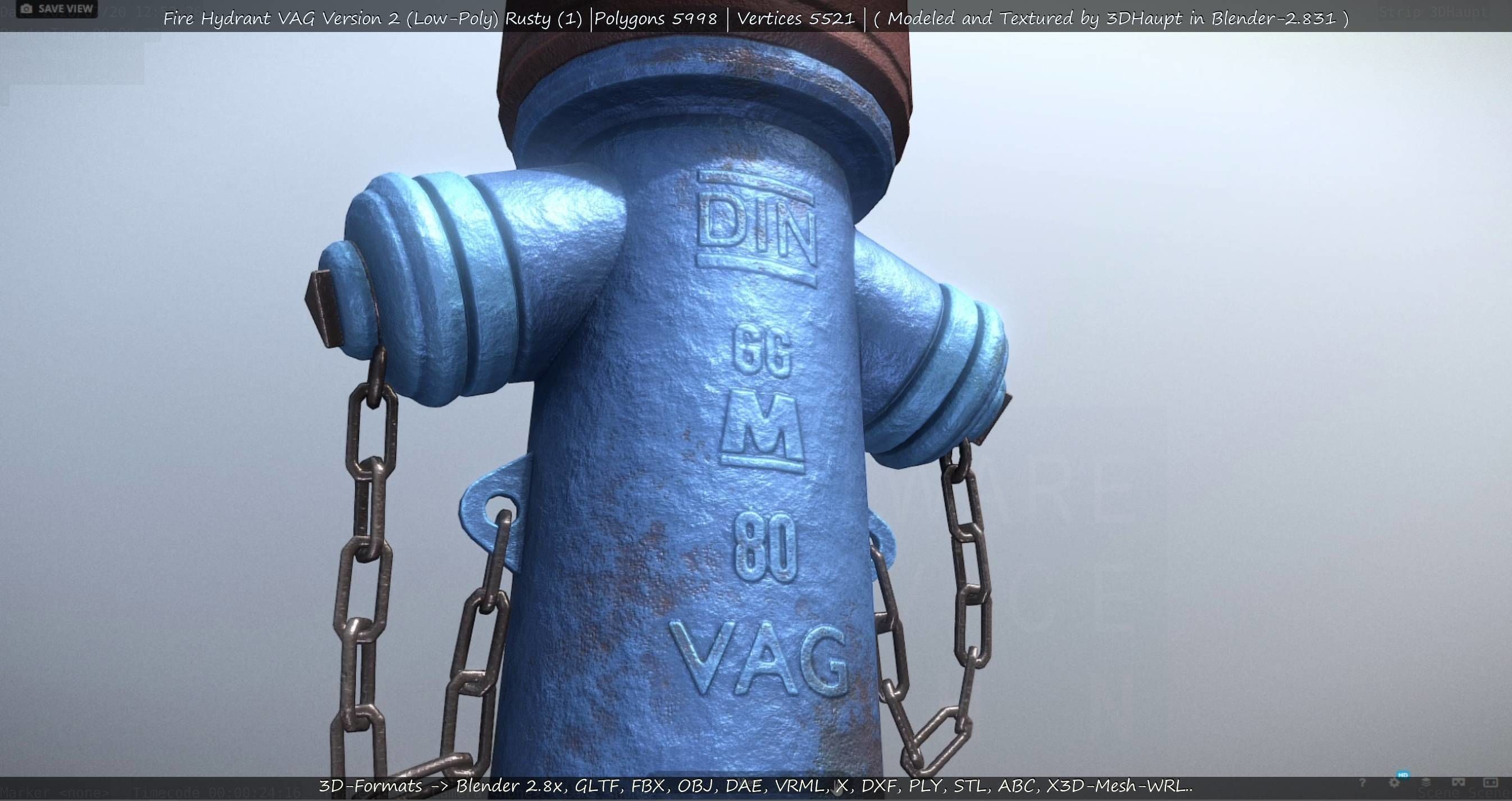 Blue Fire Hydrant VAG - Version 2 - Rusty 1 Low-poly 3D model_50