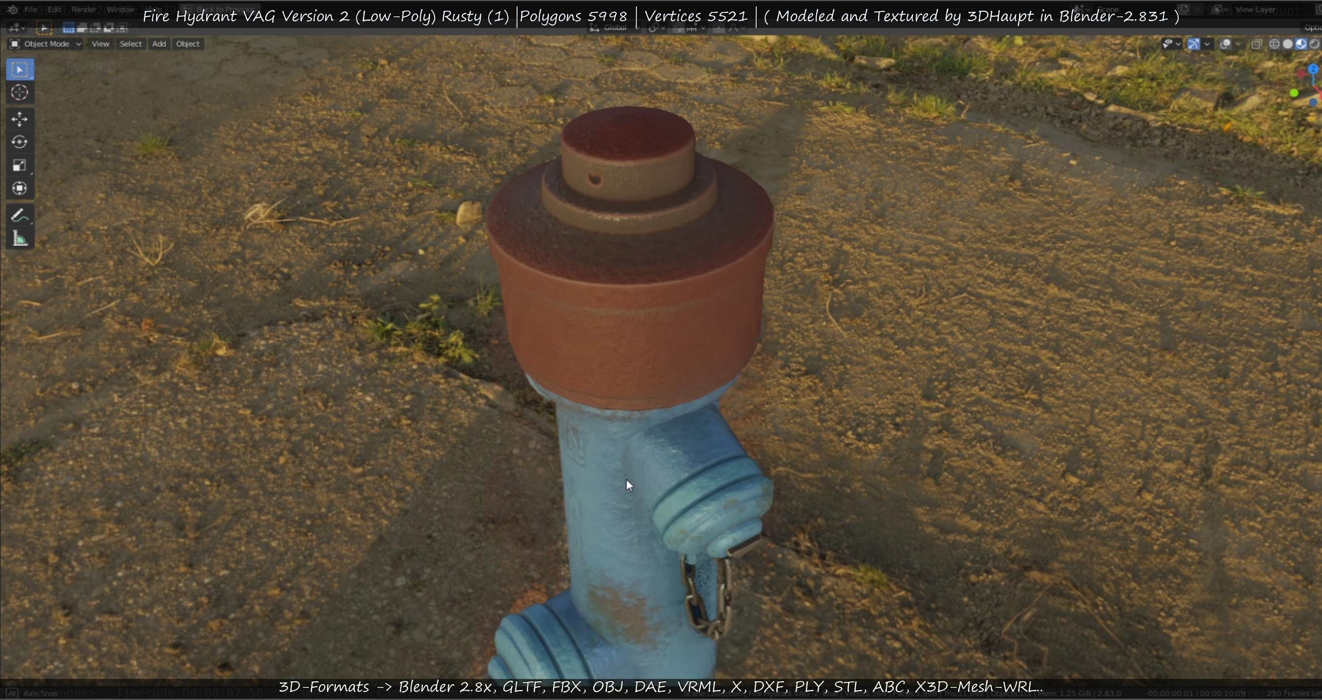  Blue Fire Hydrant VAG - Version 2 - Rusty 1 Low-poly 3D model_77