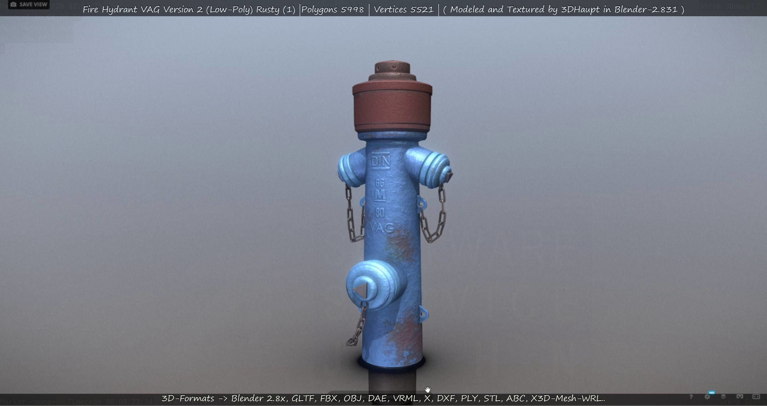  Blue Fire Hydrant VAG - Version 2 - Rusty 1 Low-poly 3D model_131