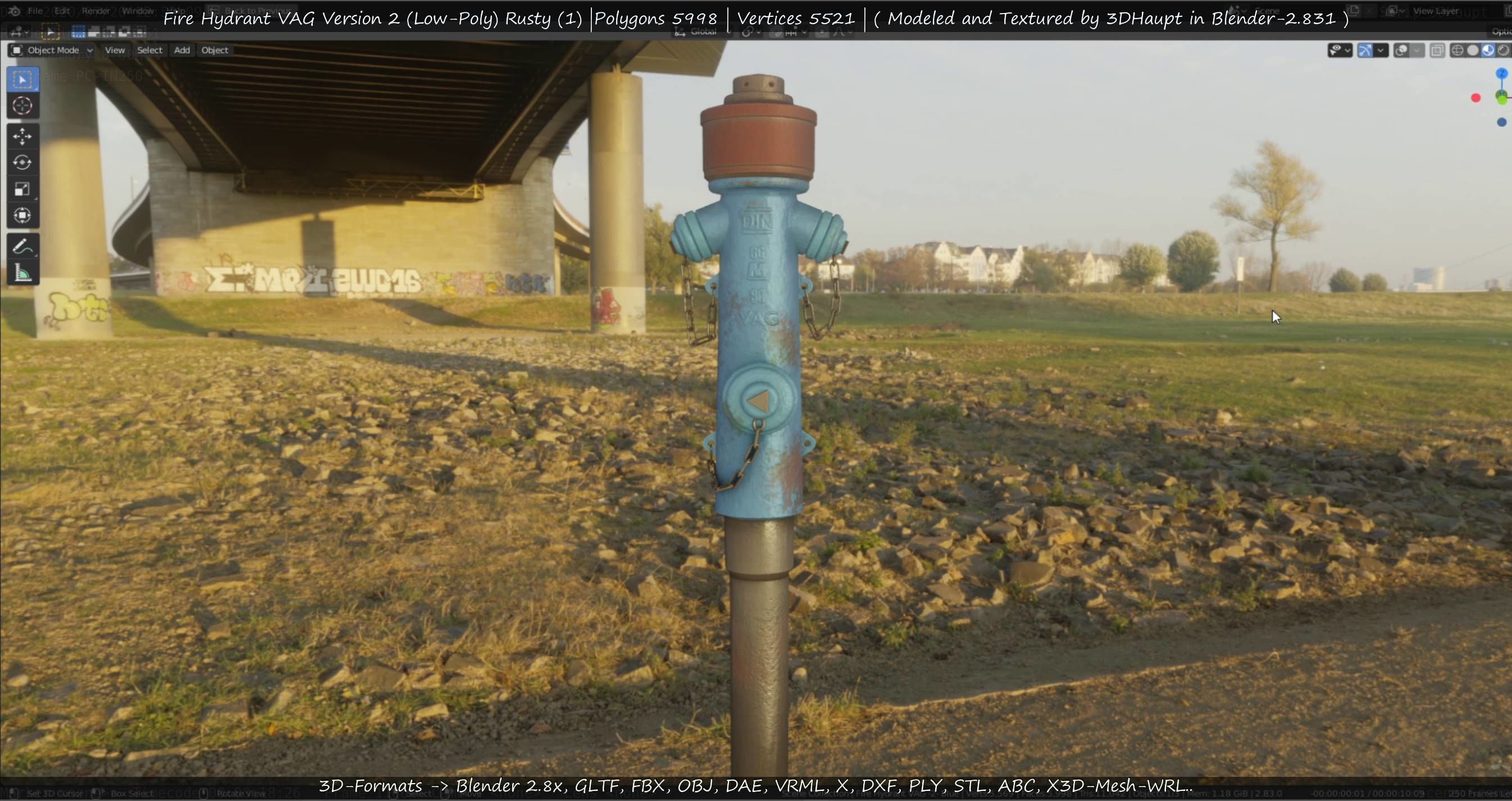  Blue Fire Hydrant VAG - Version 2 - Rusty 1 Low-poly 3D model_116