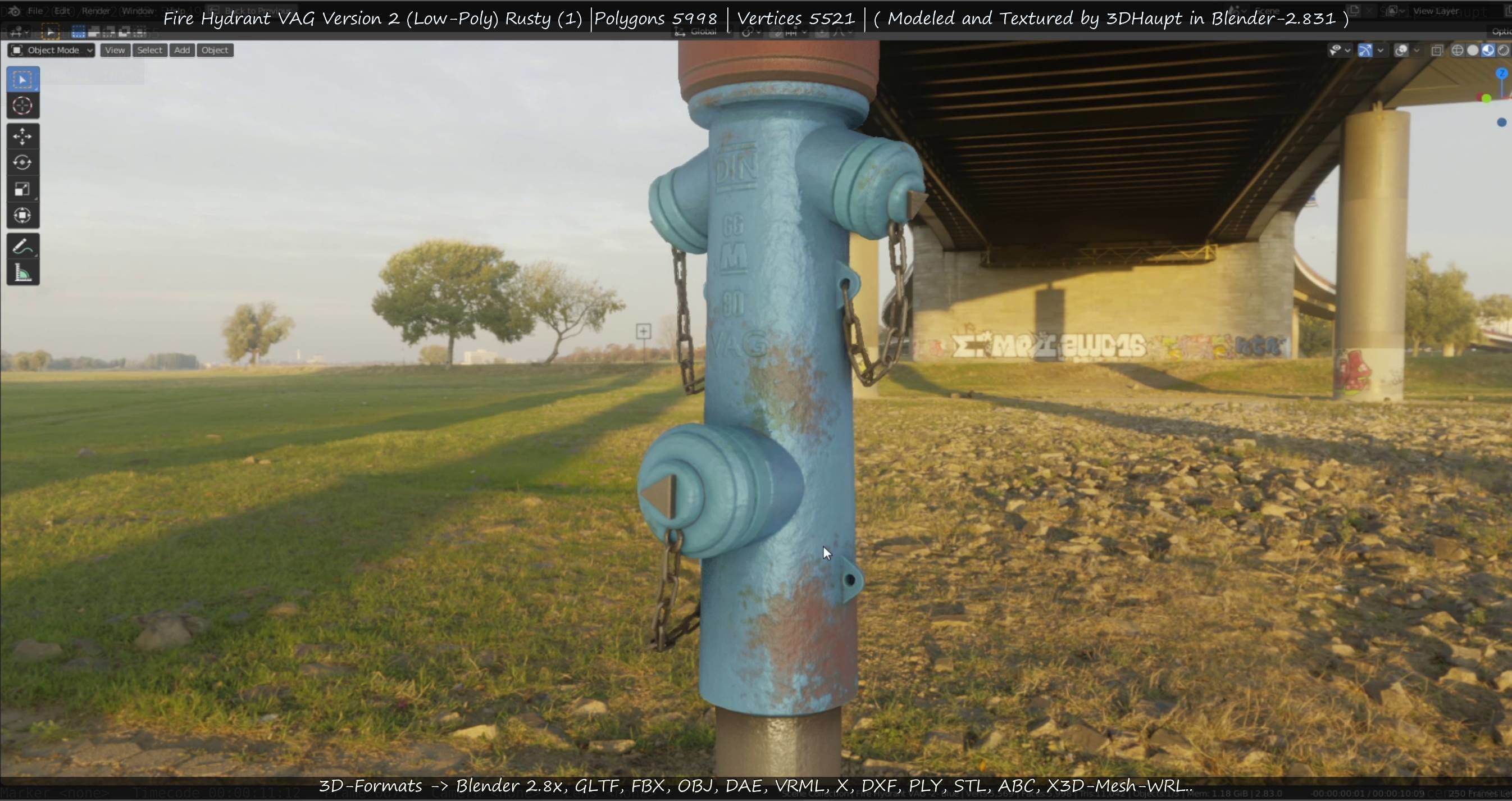  Blue Fire Hydrant VAG - Version 2 - Rusty 1 Low-poly 3D model_90