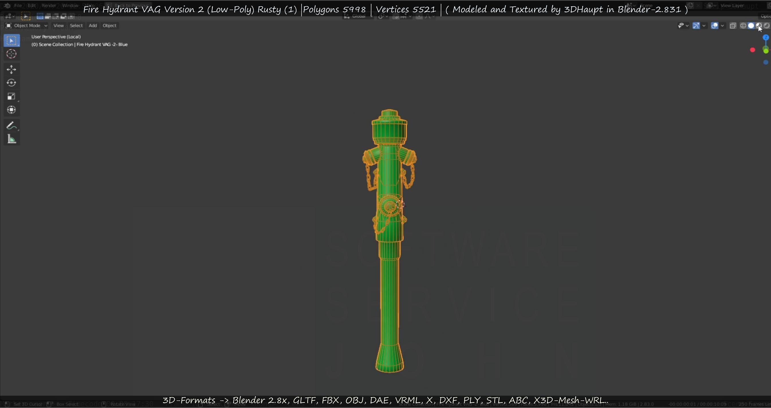  Blue Fire Hydrant VAG - Version 2 - Rusty 1 Low-poly 3D model_36