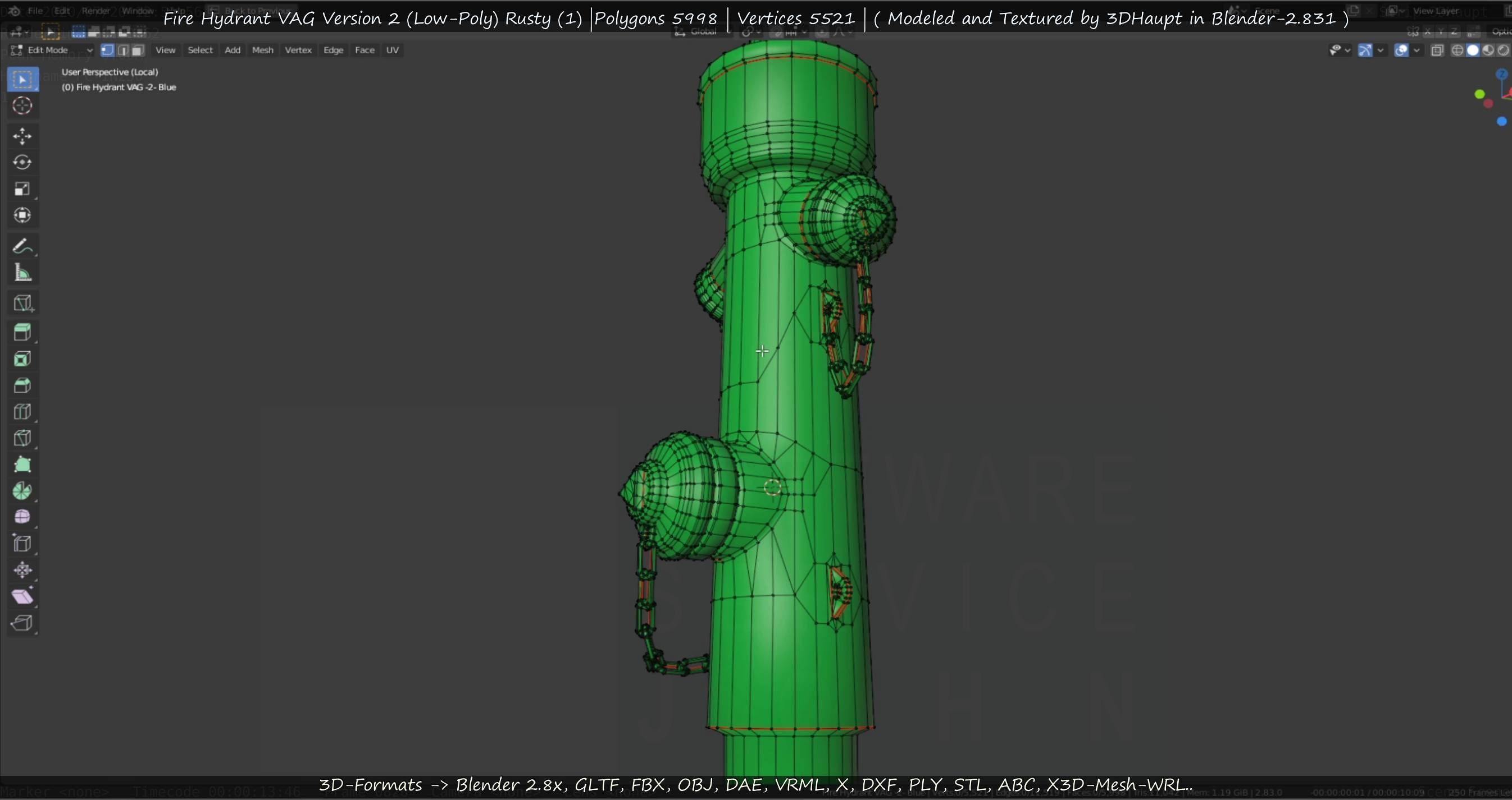  Blue Fire Hydrant VAG - Version 2 - Rusty 1 Low-poly 3D model_32