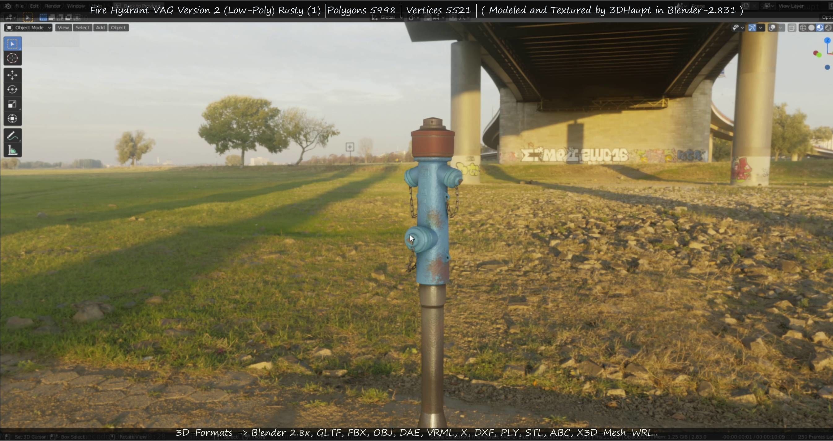  Blue Fire Hydrant VAG - Version 2 - Rusty 1 Low-poly 3D model_22