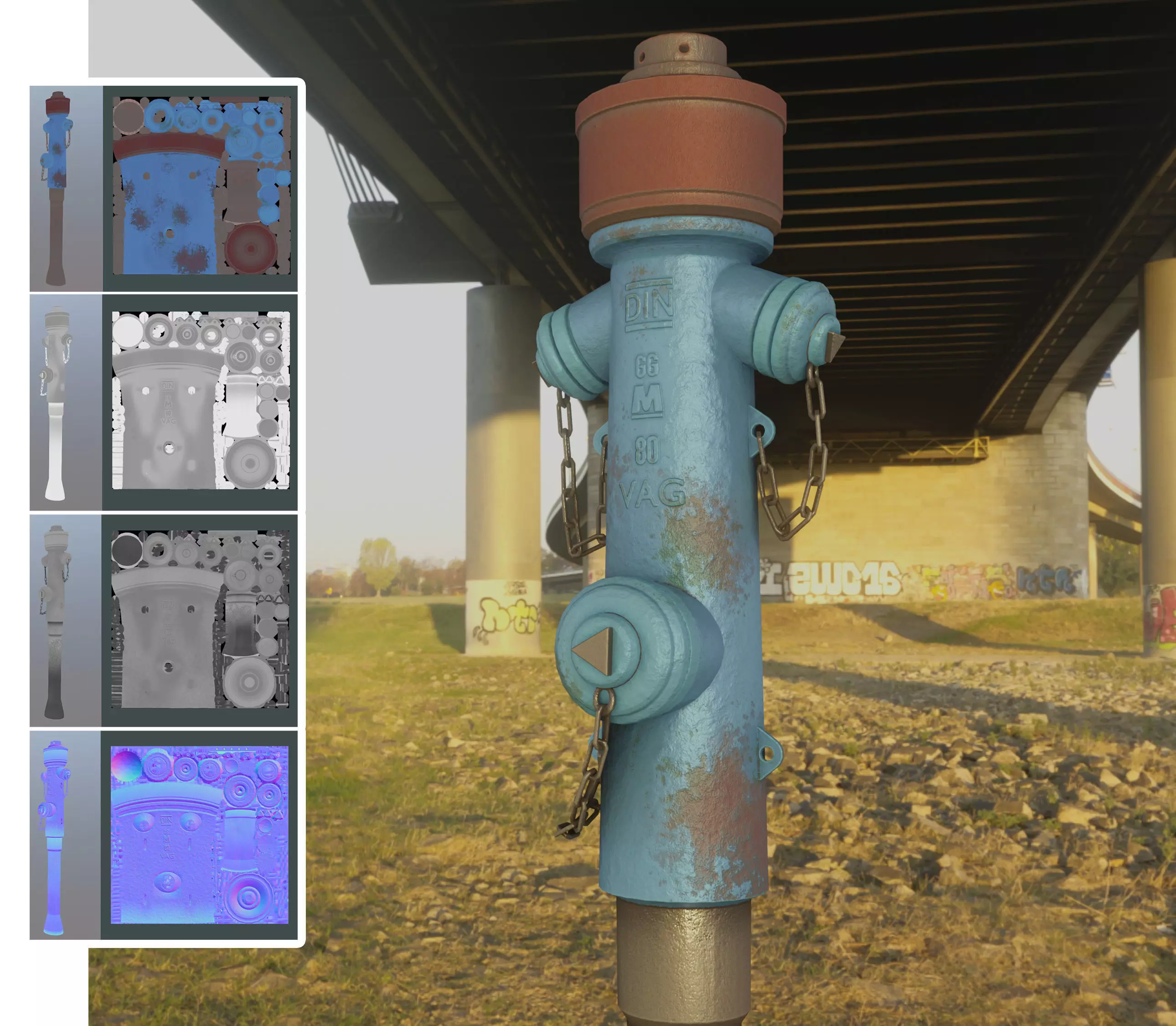  Blue Fire Hydrant VAG - Version 2 - Rusty 1 Low-poly 3D model_0
