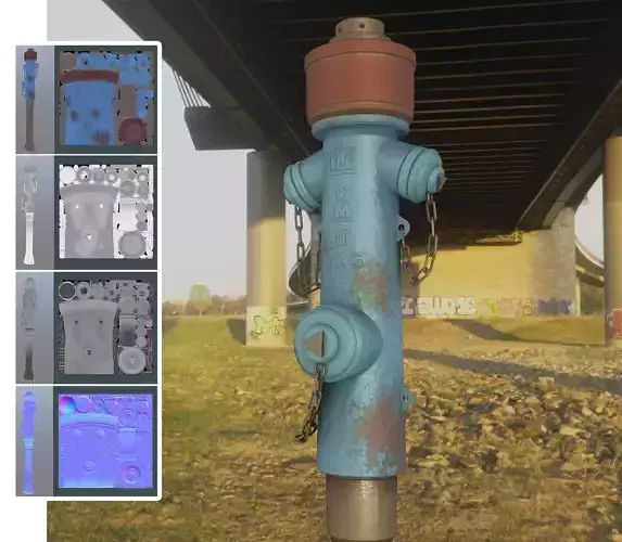  Blue Fire Hydrant VAG - Version 2 - Rusty 1 Low-poly 3D model