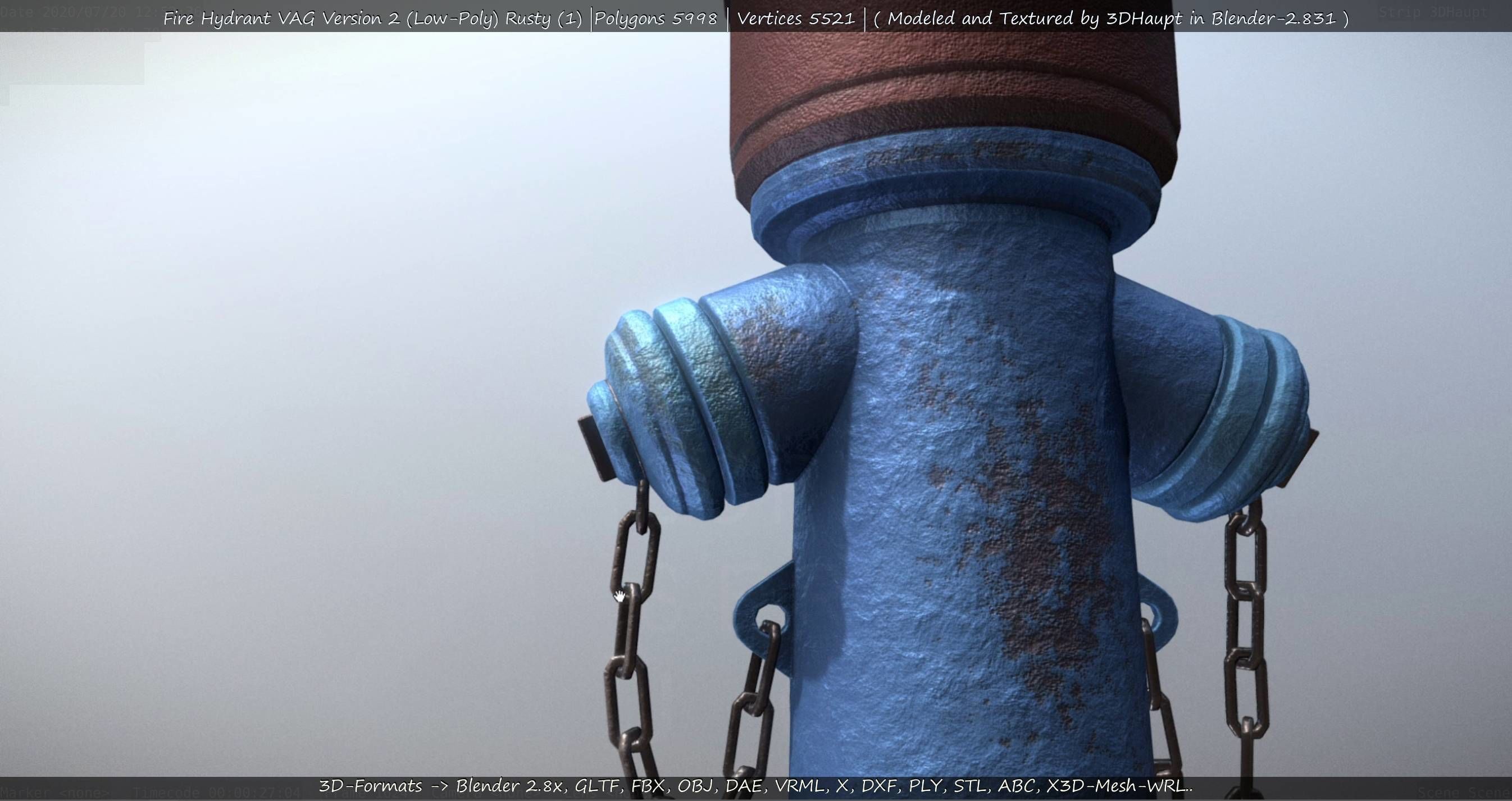  Blue Fire Hydrant VAG - Version 2 - Rusty 1 Low-poly 3D model_38