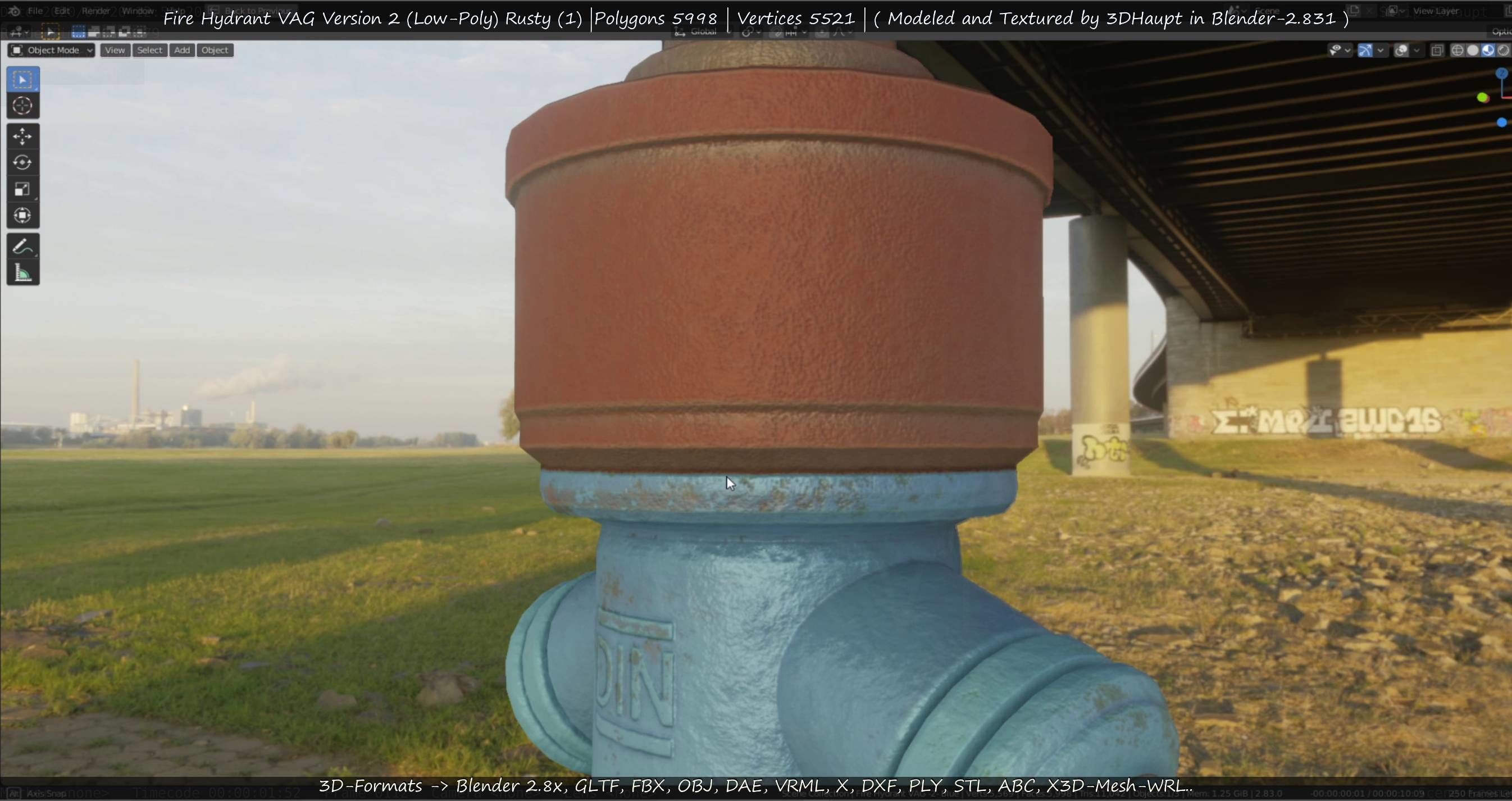  Blue Fire Hydrant VAG - Version 2 - Rusty 1 Low-poly 3D model_25