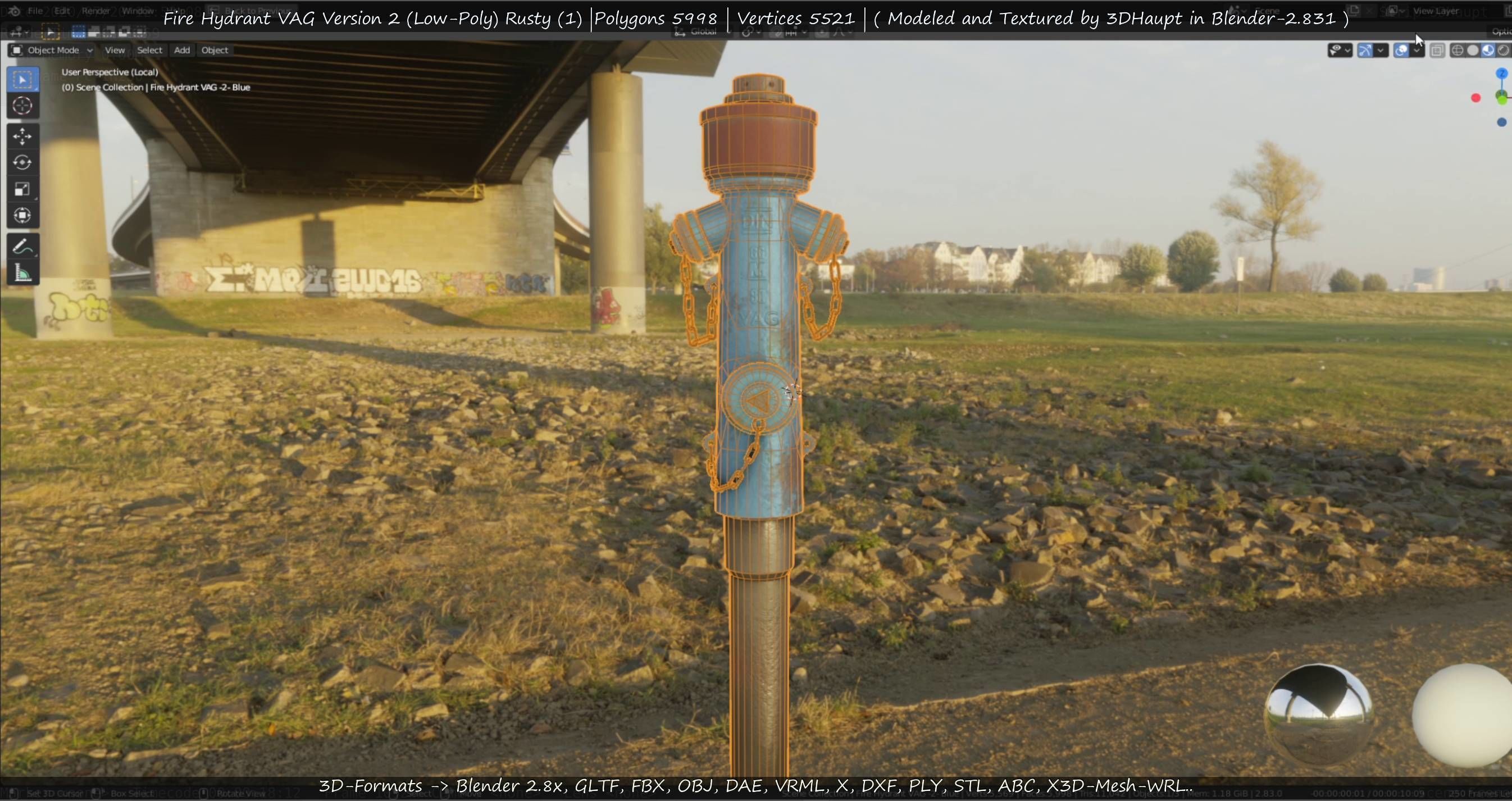  Blue Fire Hydrant VAG - Version 2 - Rusty 1 Low-poly 3D model_114