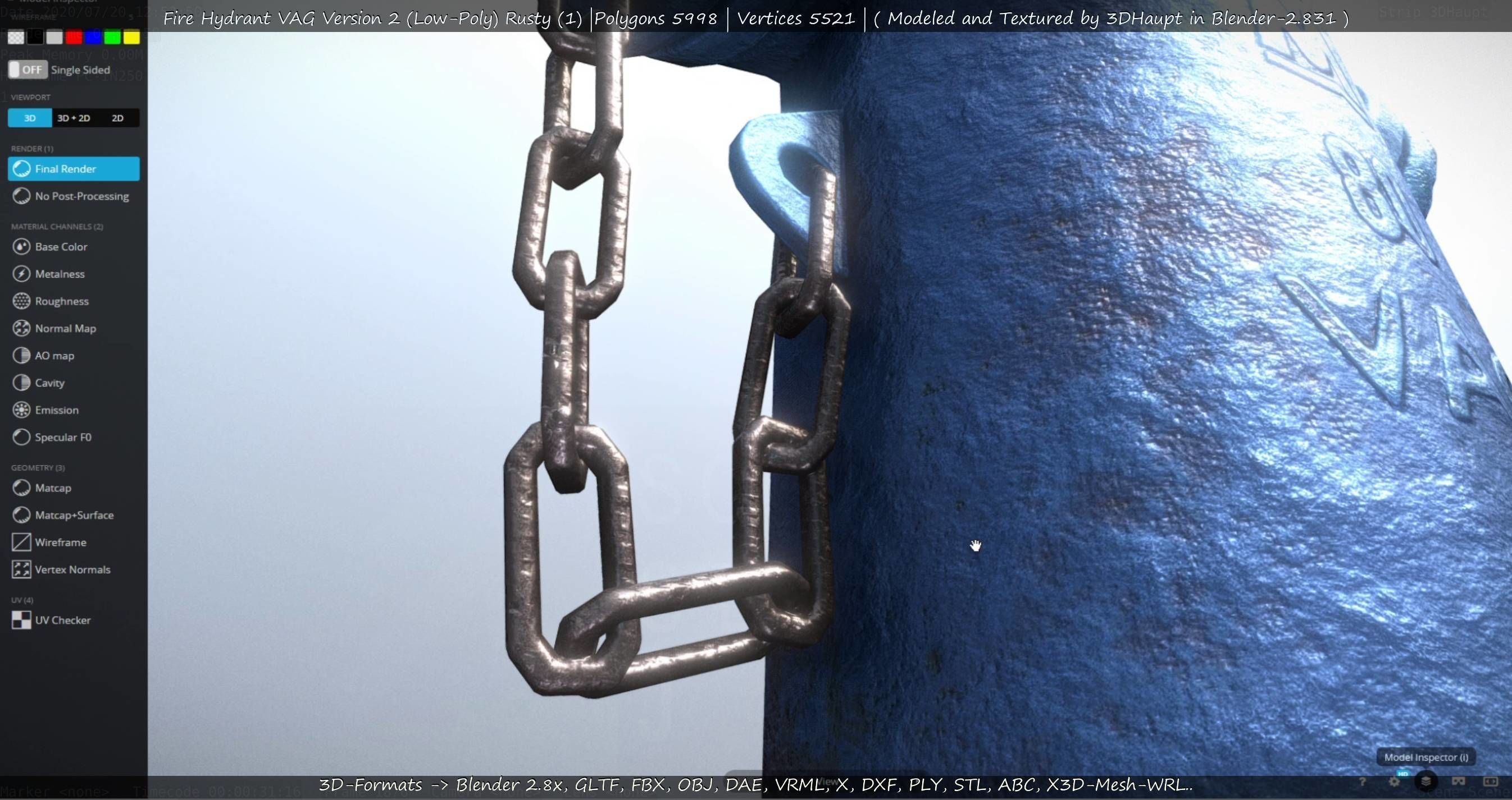  Blue Fire Hydrant VAG - Version 2 - Rusty 1 Low-poly 3D model_21