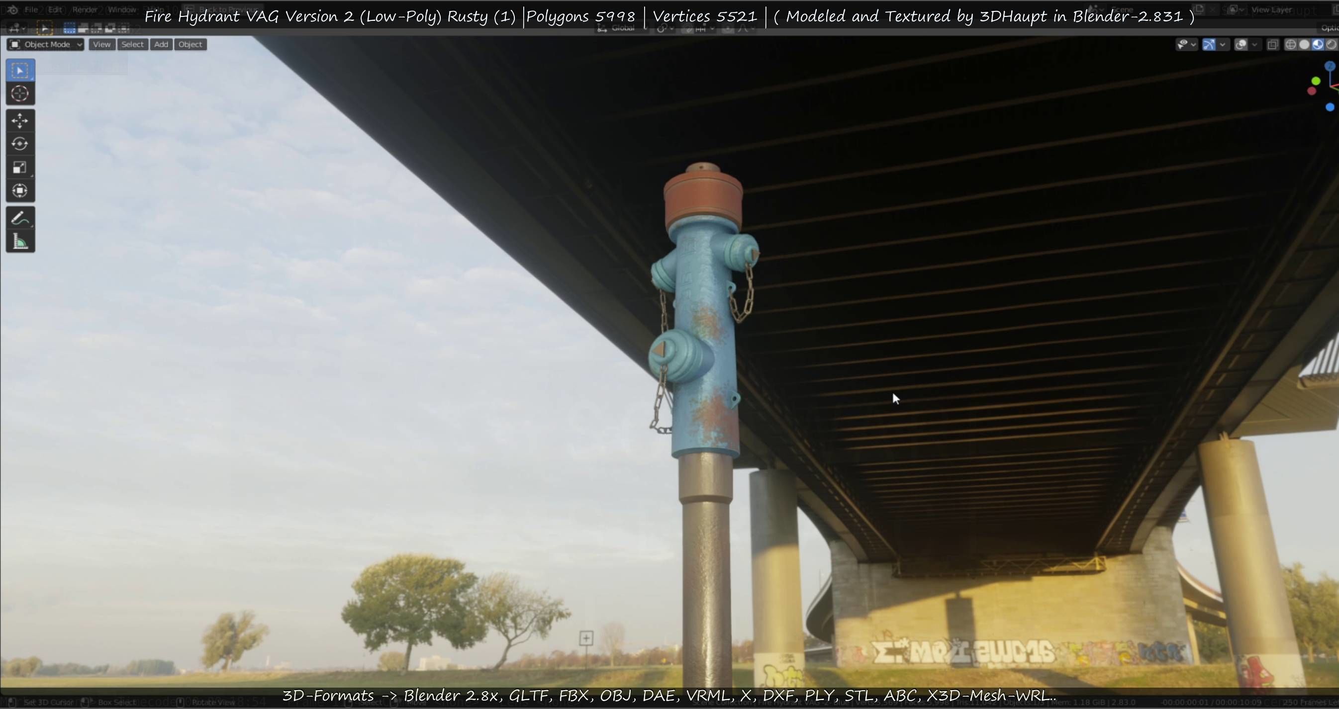  Blue Fire Hydrant VAG - Version 2 - Rusty 1 Low-poly 3D model_37