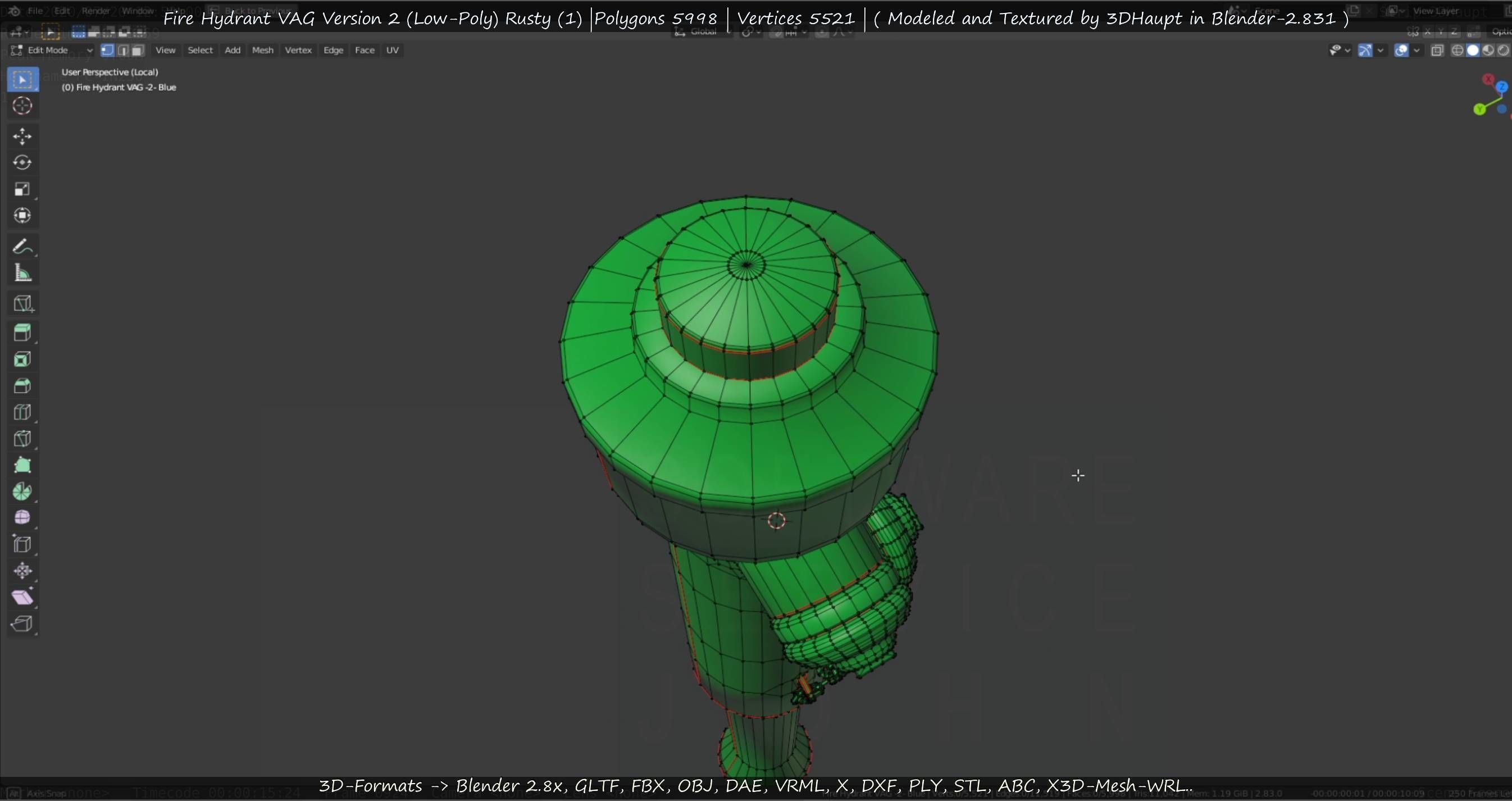  Blue Fire Hydrant VAG - Version 2 - Rusty 1 Low-poly 3D model_106