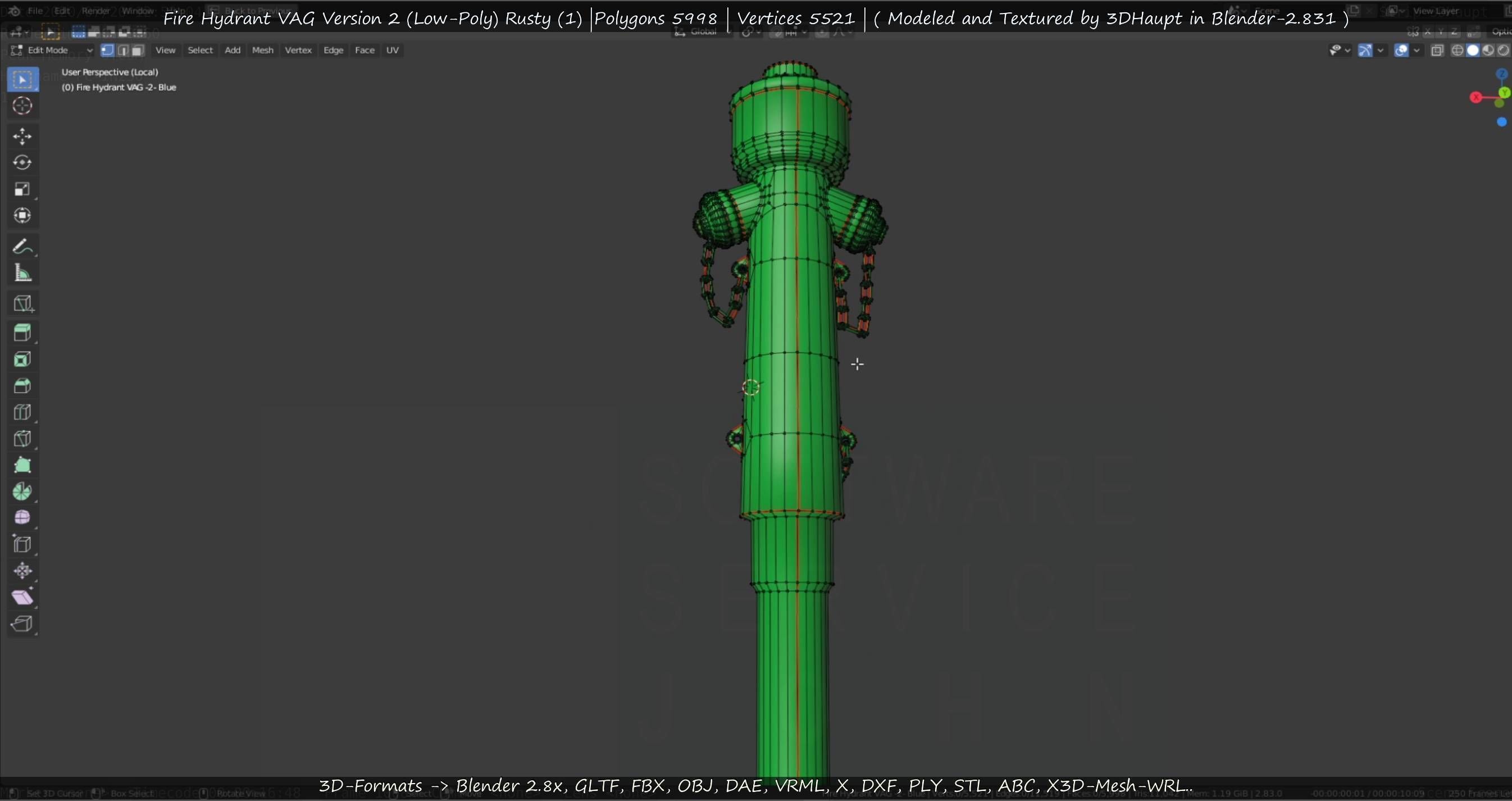  Blue Fire Hydrant VAG - Version 2 - Rusty 1 Low-poly 3D model_110