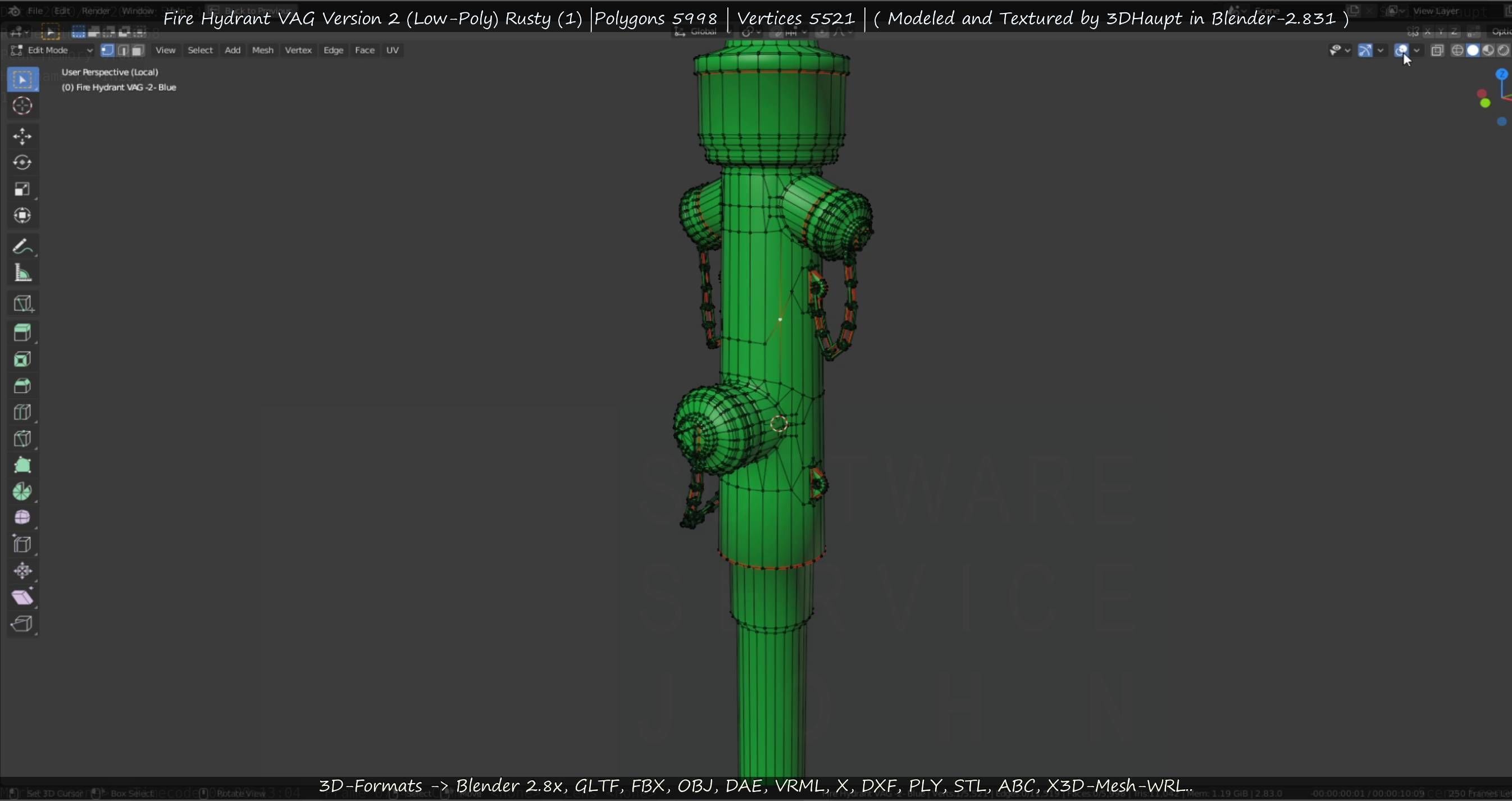  Blue Fire Hydrant VAG - Version 2 - Rusty 1 Low-poly 3D model_98