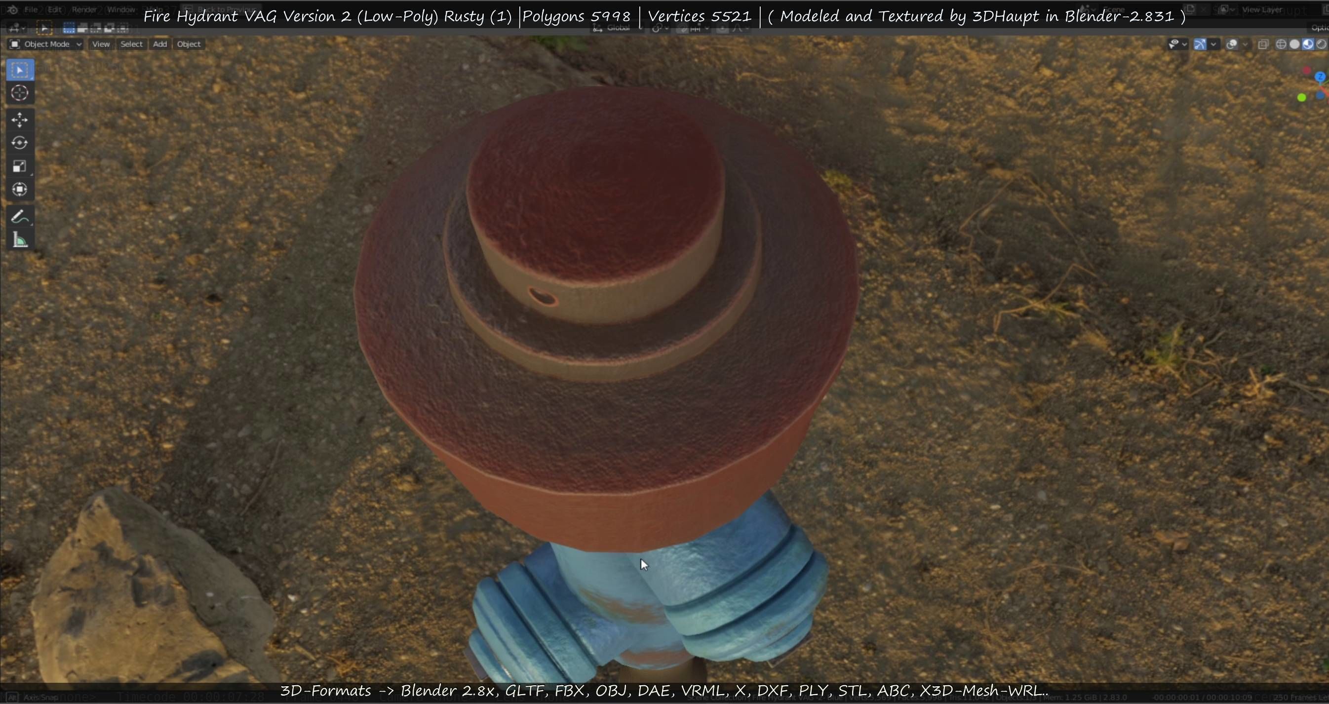  Blue Fire Hydrant VAG - Version 2 - Rusty 1 Low-poly 3D model_30