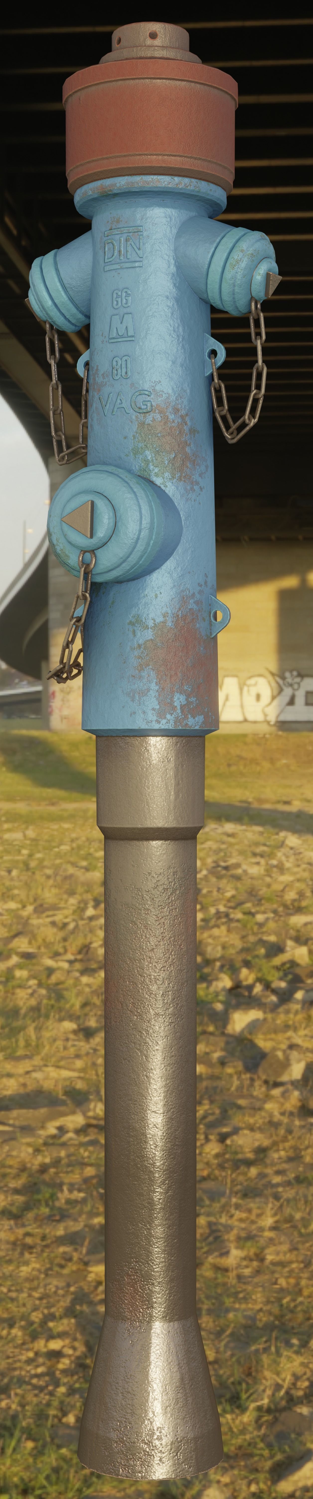  Blue Fire Hydrant VAG - Version 2 - Rusty 1 Low-poly 3D model_8