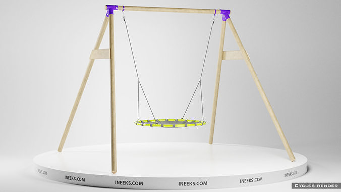 Outdoor wooden swing set with nest seat on the rope 3D model