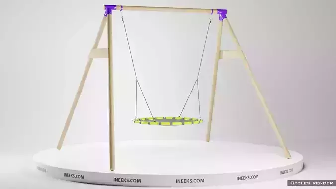 Outdoor wooden swing set with nest seat on the rope 3D model