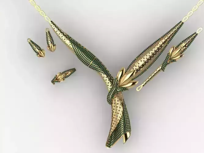 S01- Diamond necklace earring ring bracelet gold set