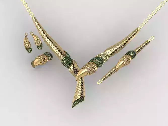 S02- Diamond necklace earring ring bracelet gold set