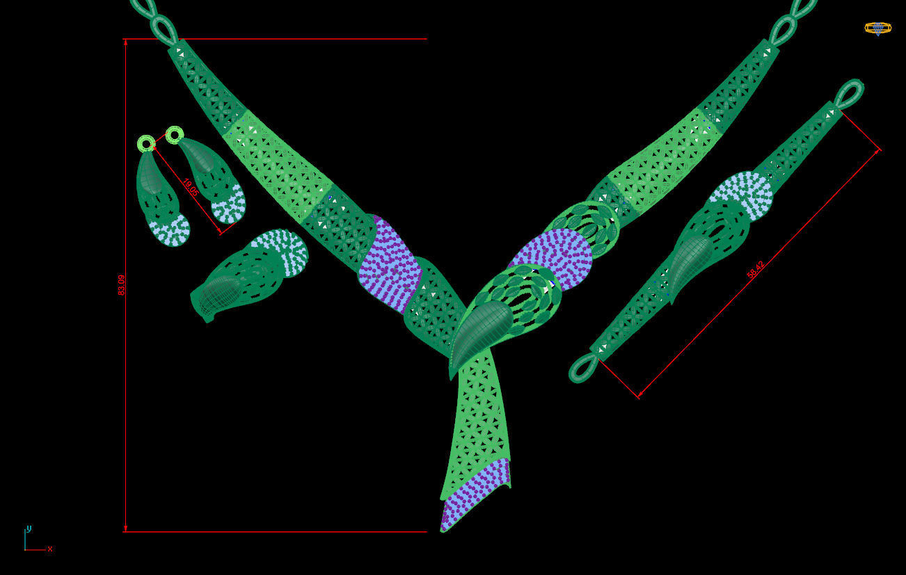 S02- Diamond necklace earring ring bracelet gold set 3D print model_3