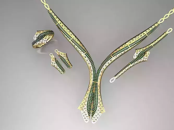 S03- Diamond necklace earring ring bracelet gold set