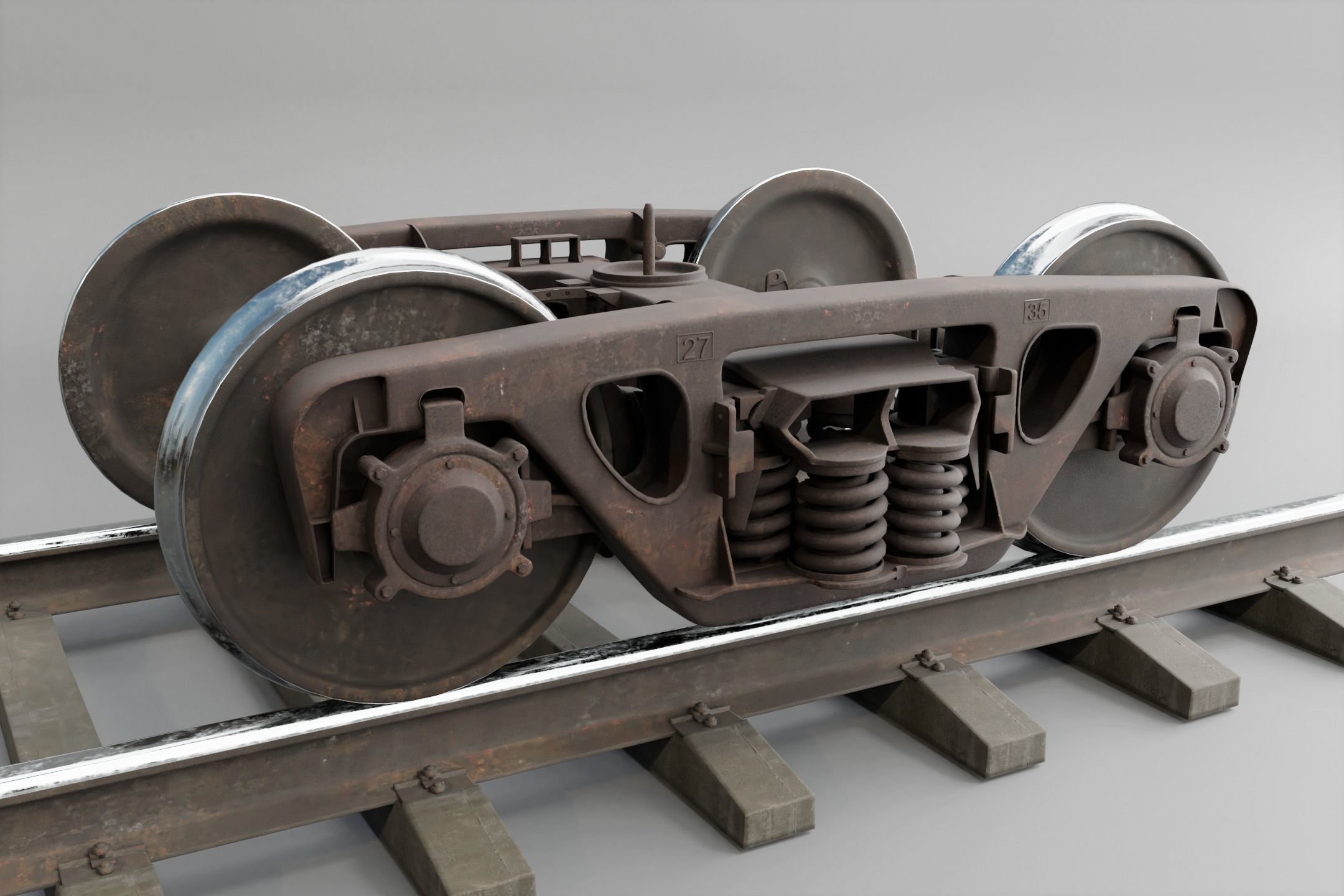 Railway Freight Bogie 18-100 Game ready Low-poly 3D model_2