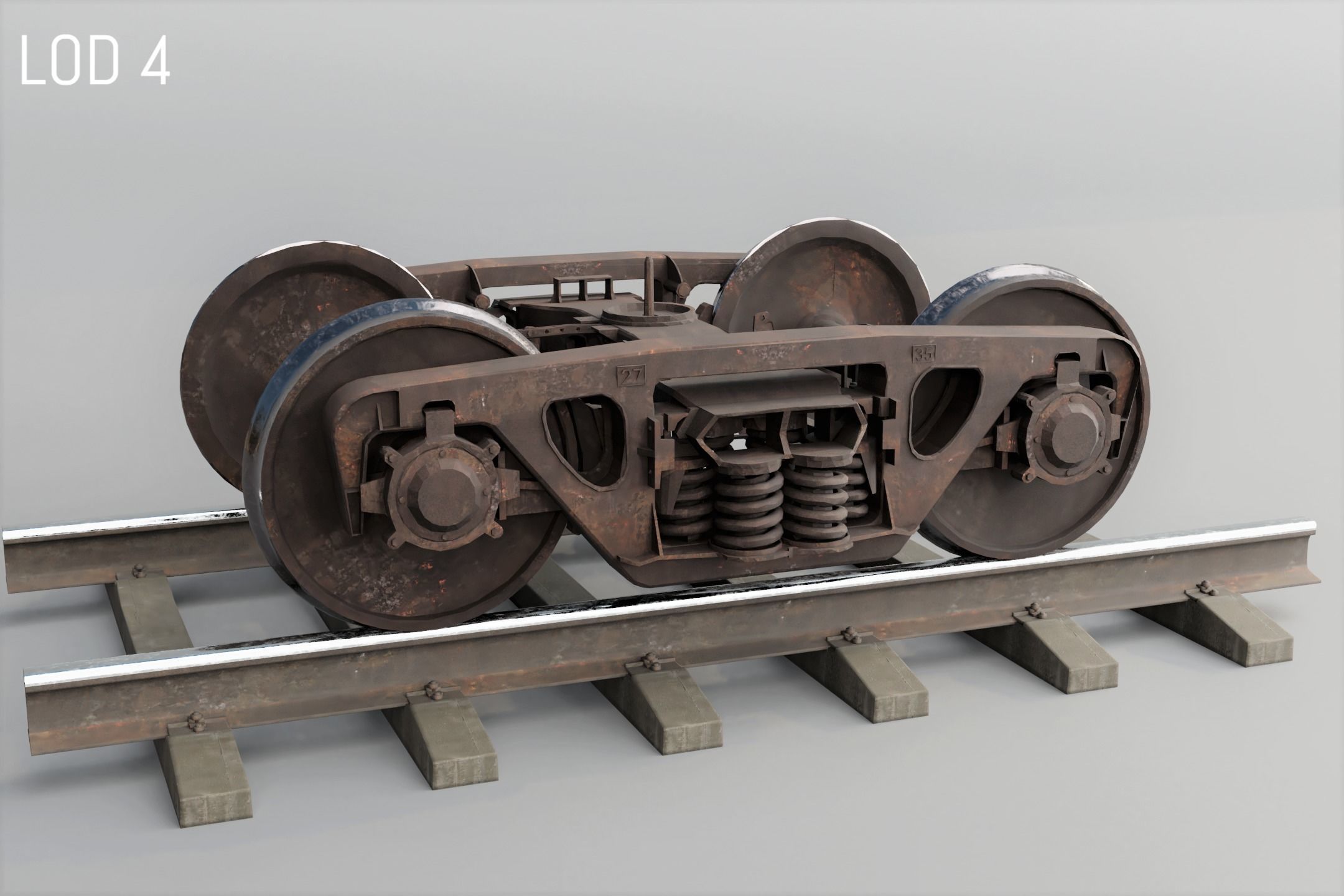 Railway Freight Bogie 18-100 Game ready Low-poly 3D model_15