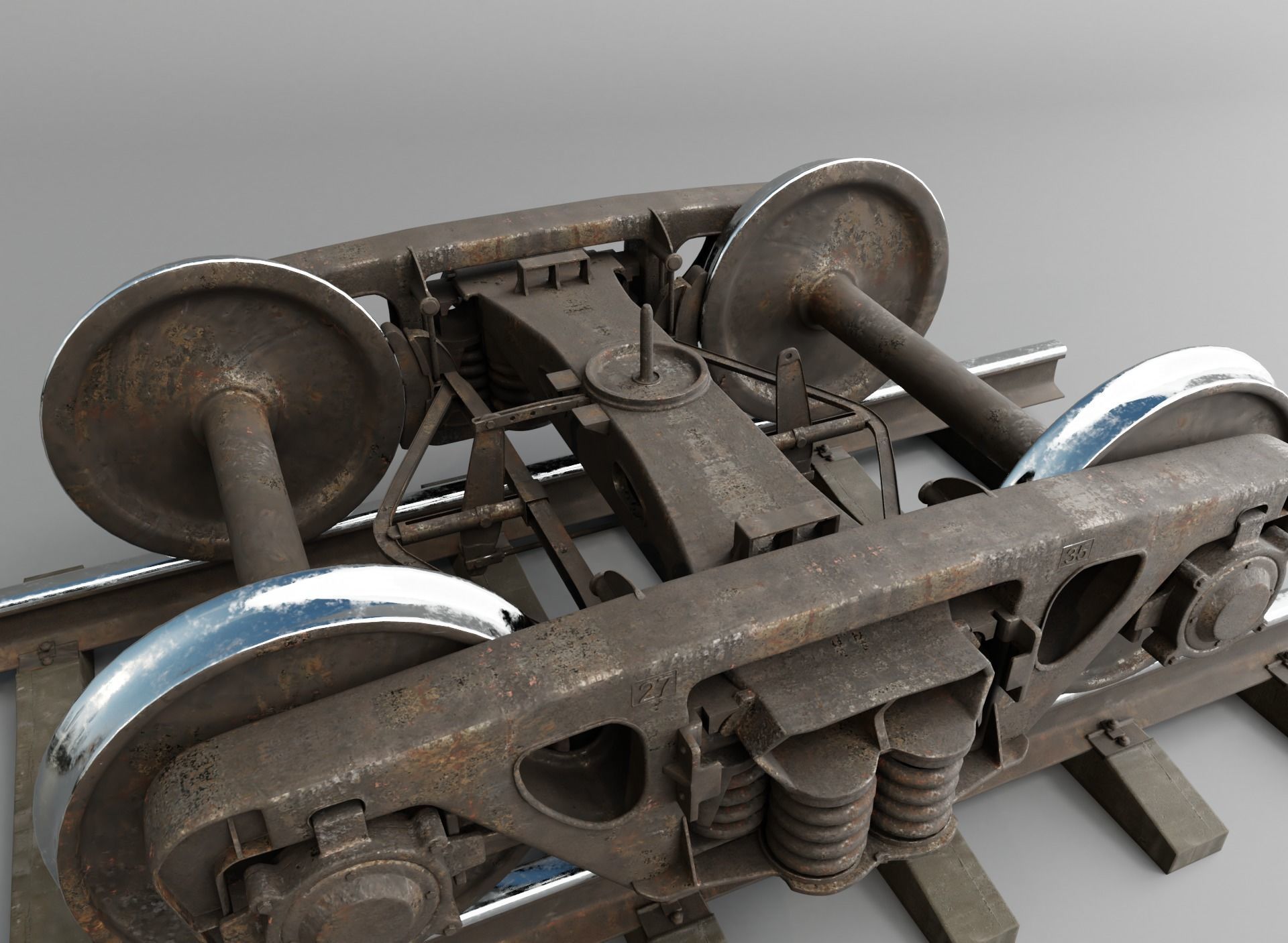 Railway Freight Bogie 18-100 Game ready Low-poly 3D model_8