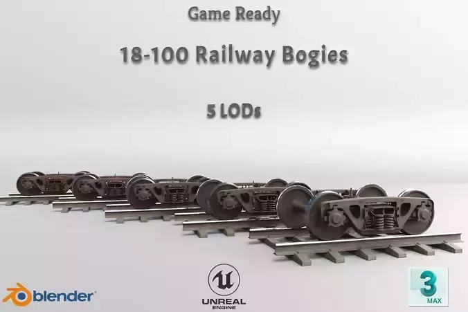 Railway Freight Bogie 18-100 Game ready Low-poly 3D model