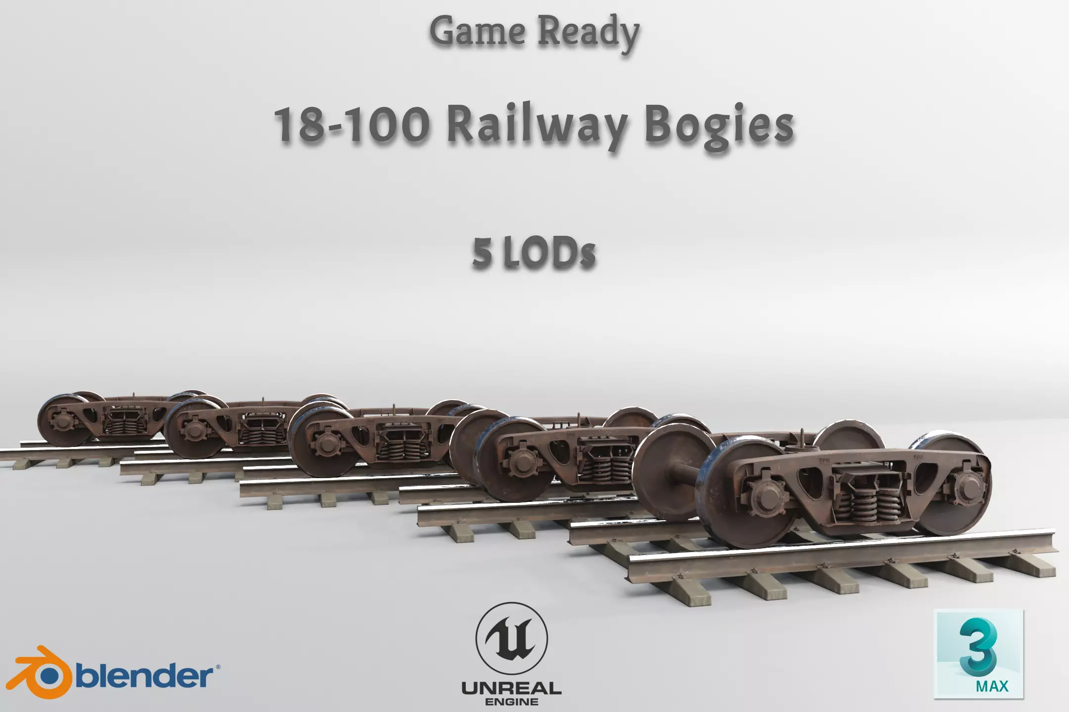 Railway Freight Bogie 18-100 Game ready Low-poly 3D model_0