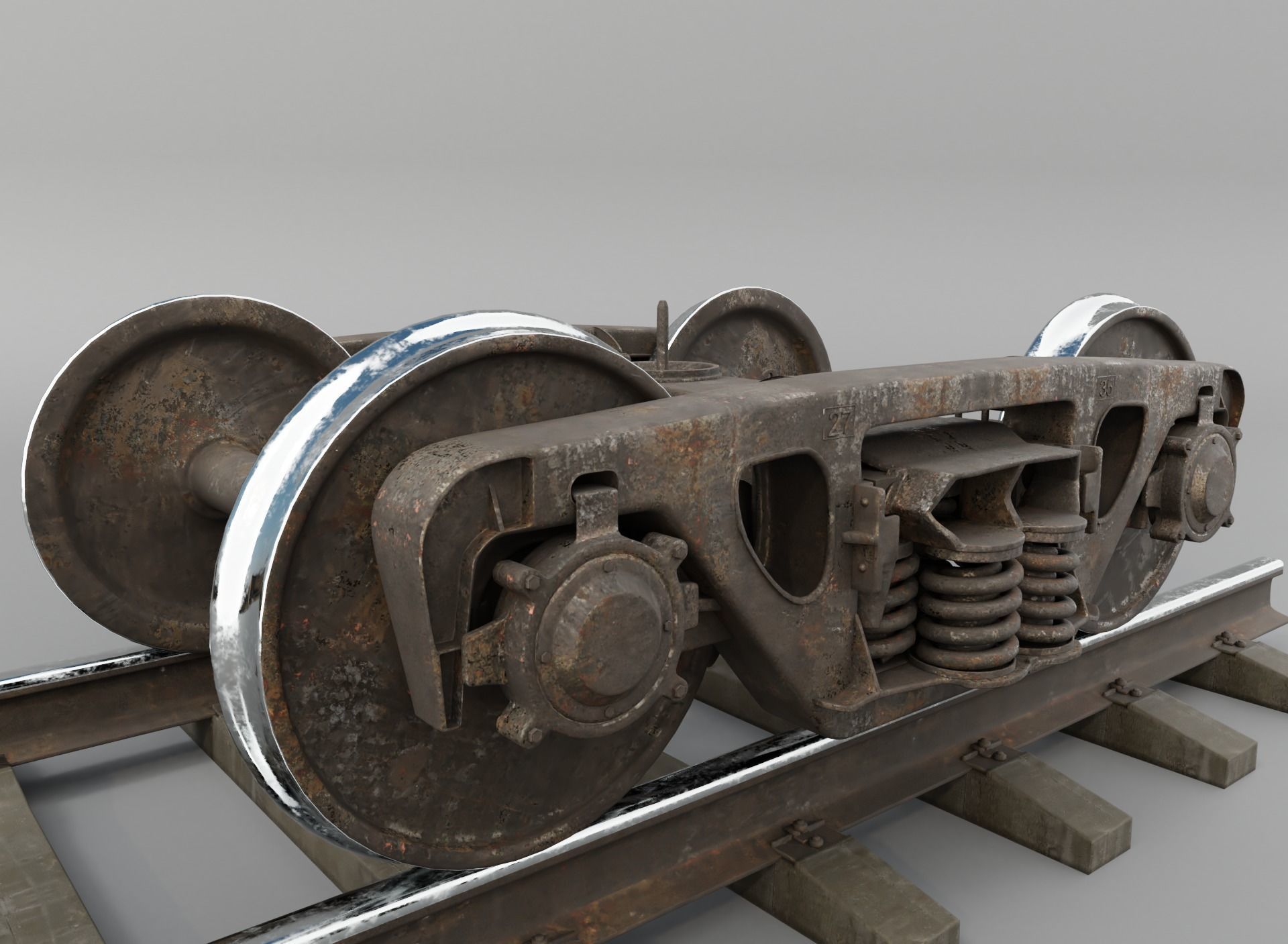 Railway Freight Bogie 18-100 Game ready Low-poly 3D model_7