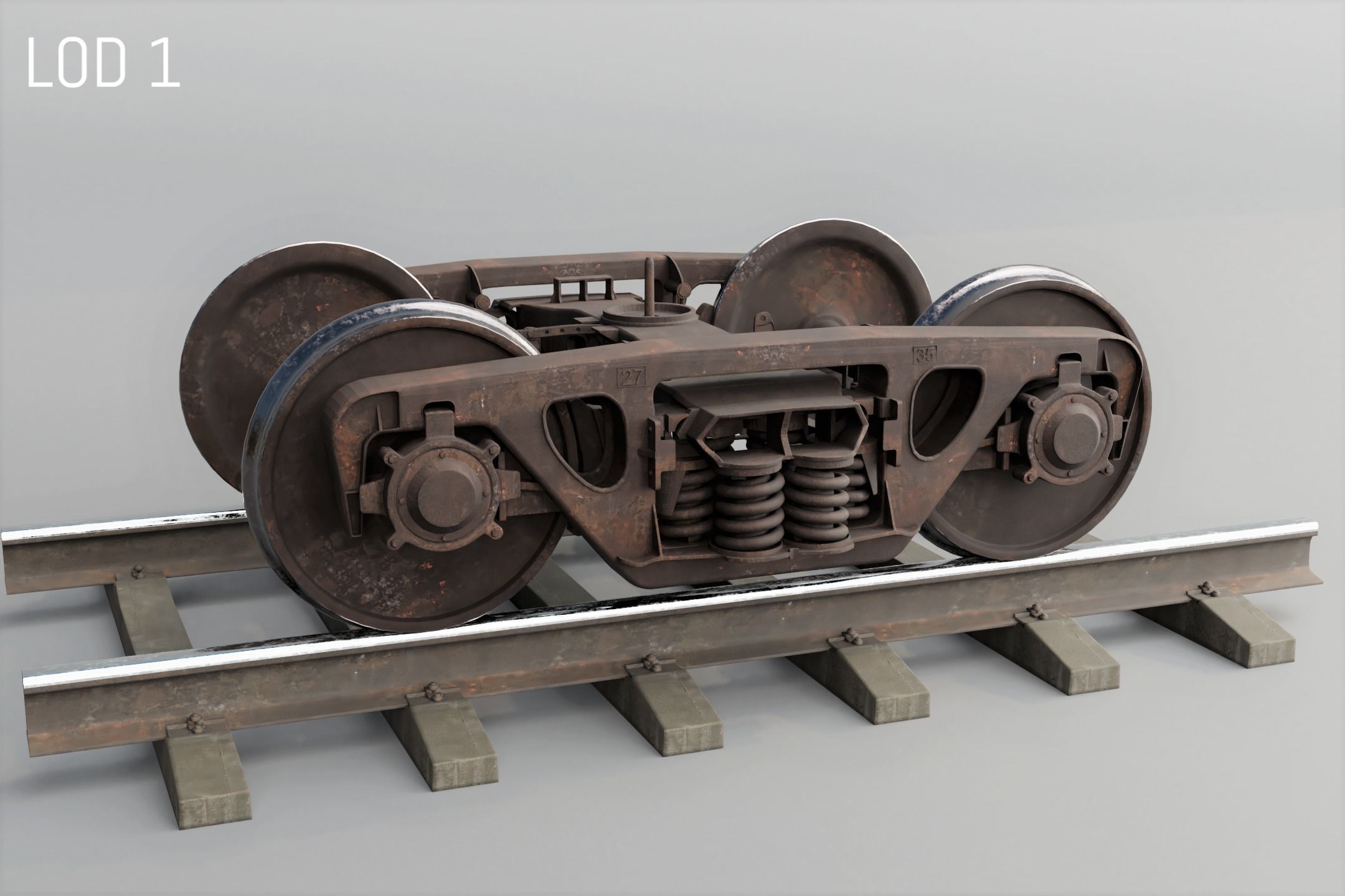 Railway Freight Bogie 18-100 Game ready Low-poly 3D model_12