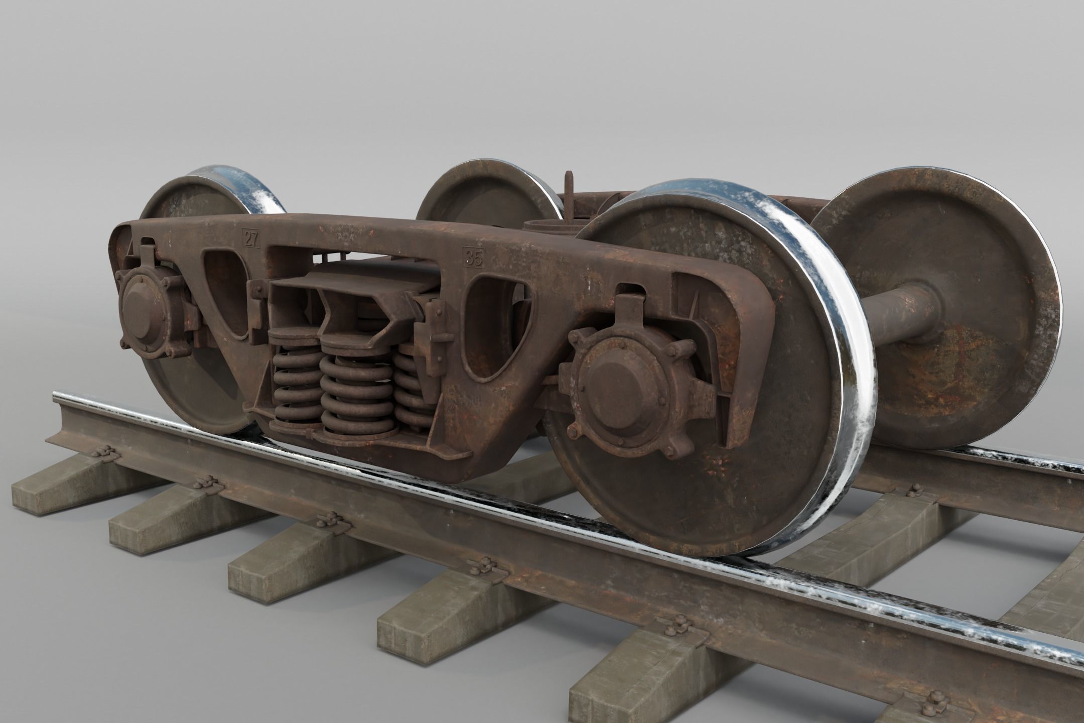 Railway Freight Bogie 18-100 Game ready Low-poly 3D model_3