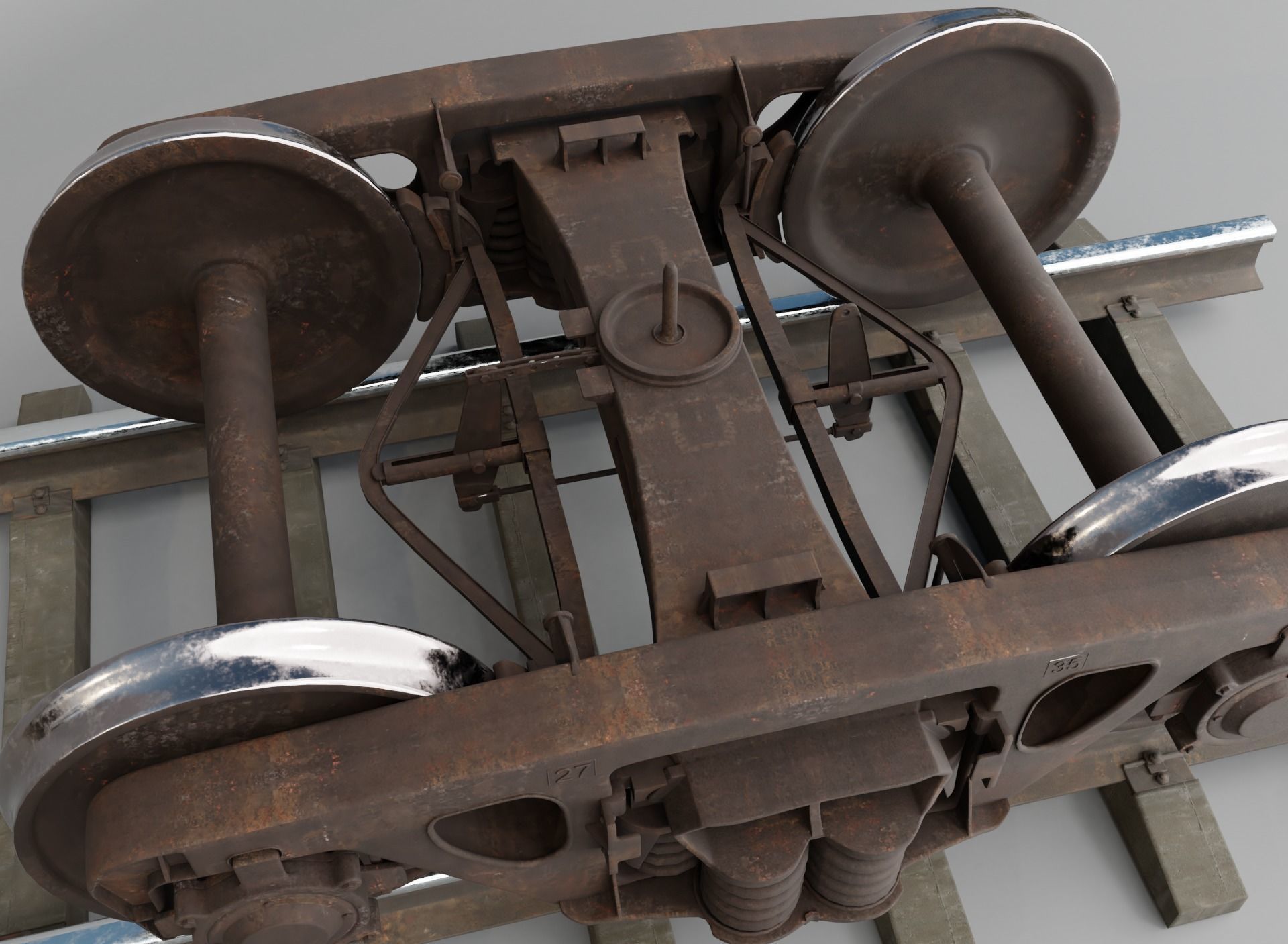 Railway Freight Bogie 18-100 Game ready Low-poly 3D model_4