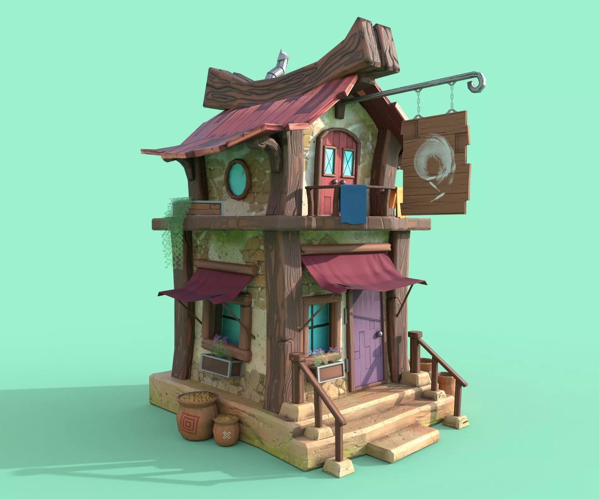 LowPoly Stylized Large House Low-poly 3D model_0