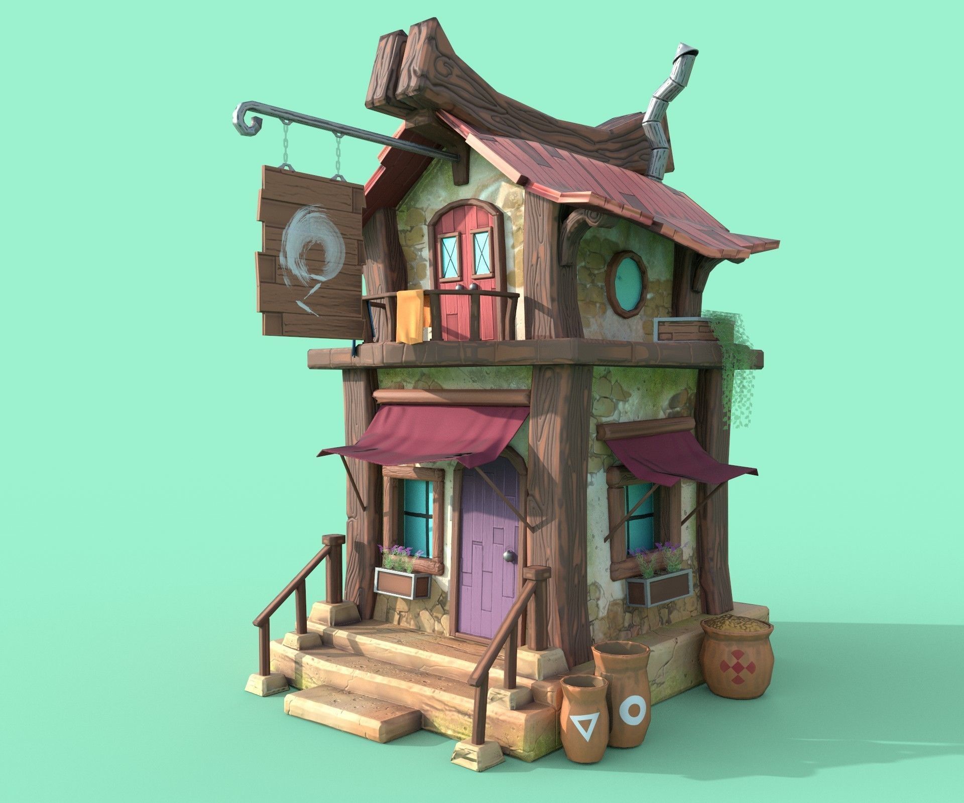 LowPoly Stylized Large House Low-poly 3D model_1