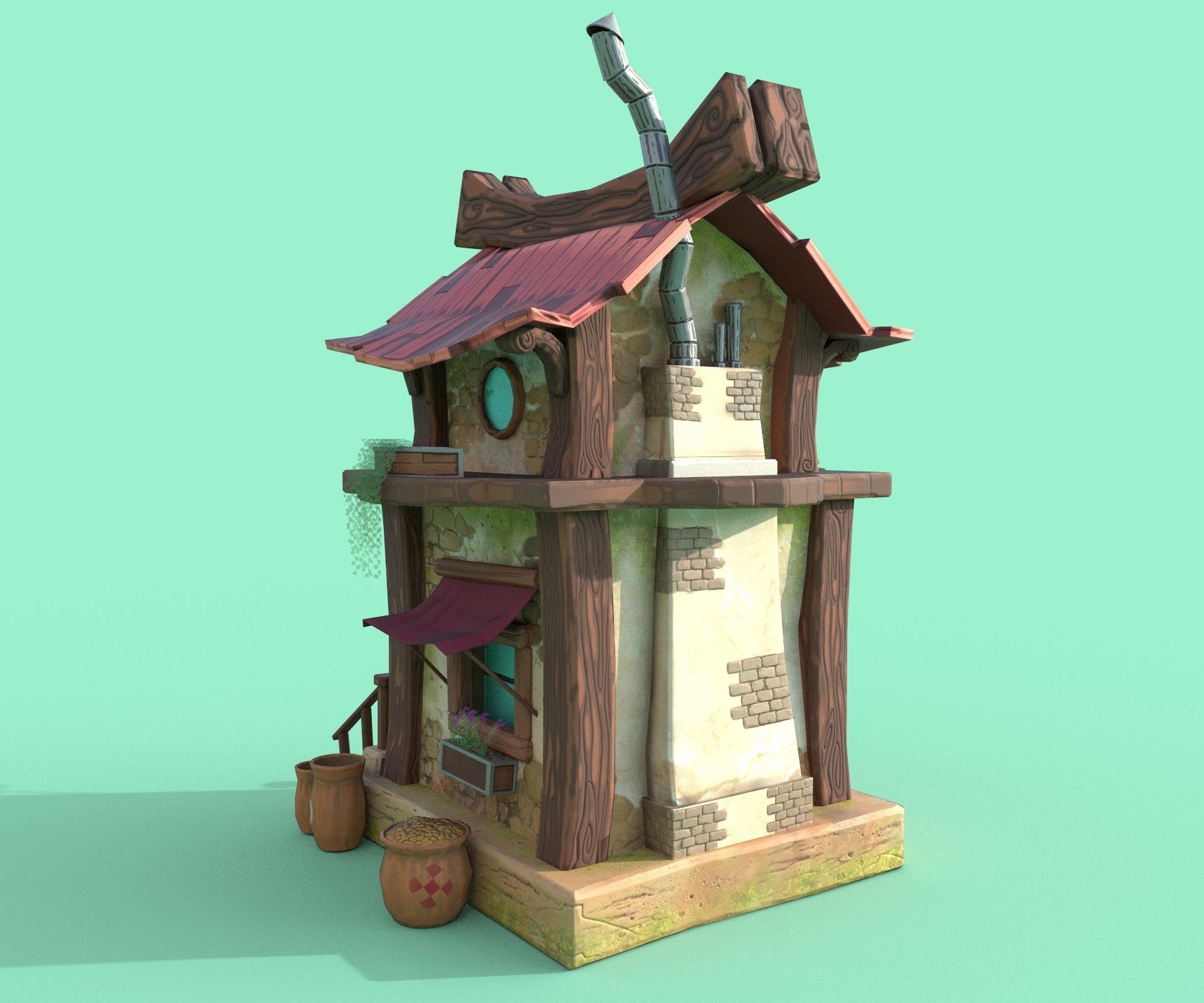 LowPoly Stylized Large House Low-poly 3D model_2