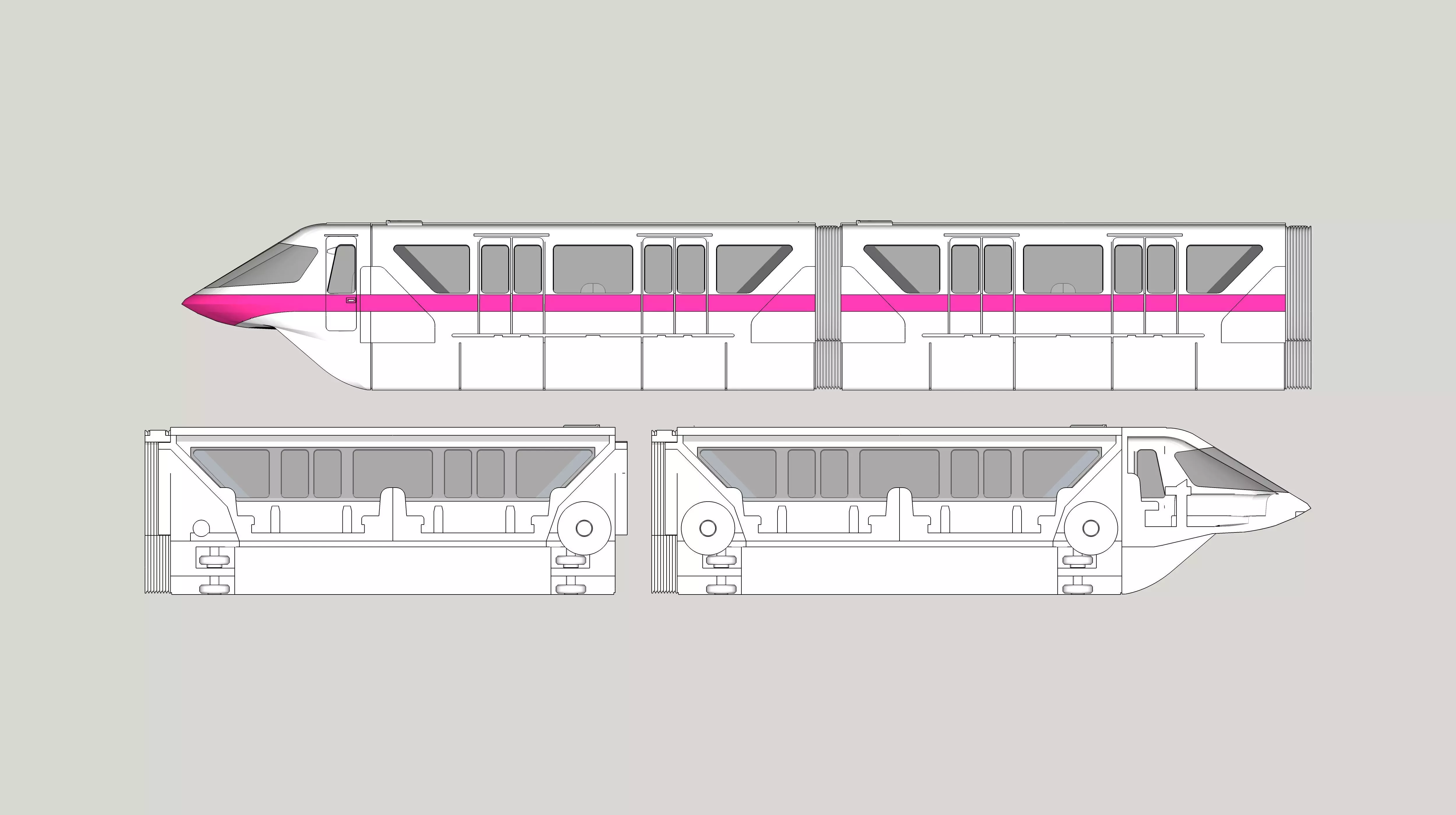 Monorail Bombardier Mark VI Cab and Cars N 1-160 Disney World 3D print model_0