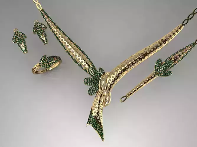 S04- Diamond necklace earring ring bracelet gold set