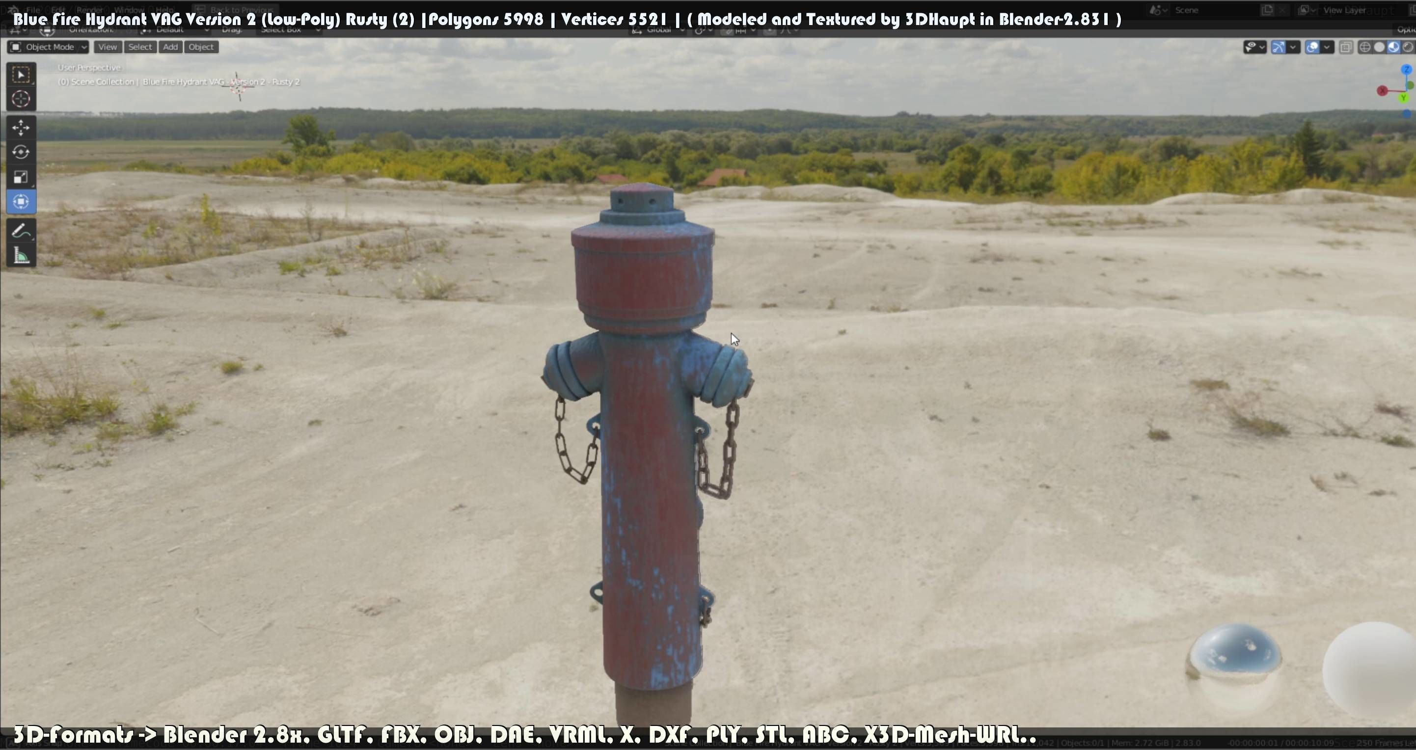 Blue Fire Hydrant VAG - Version 2 - Rusty 2 Low-poly 3D model_118