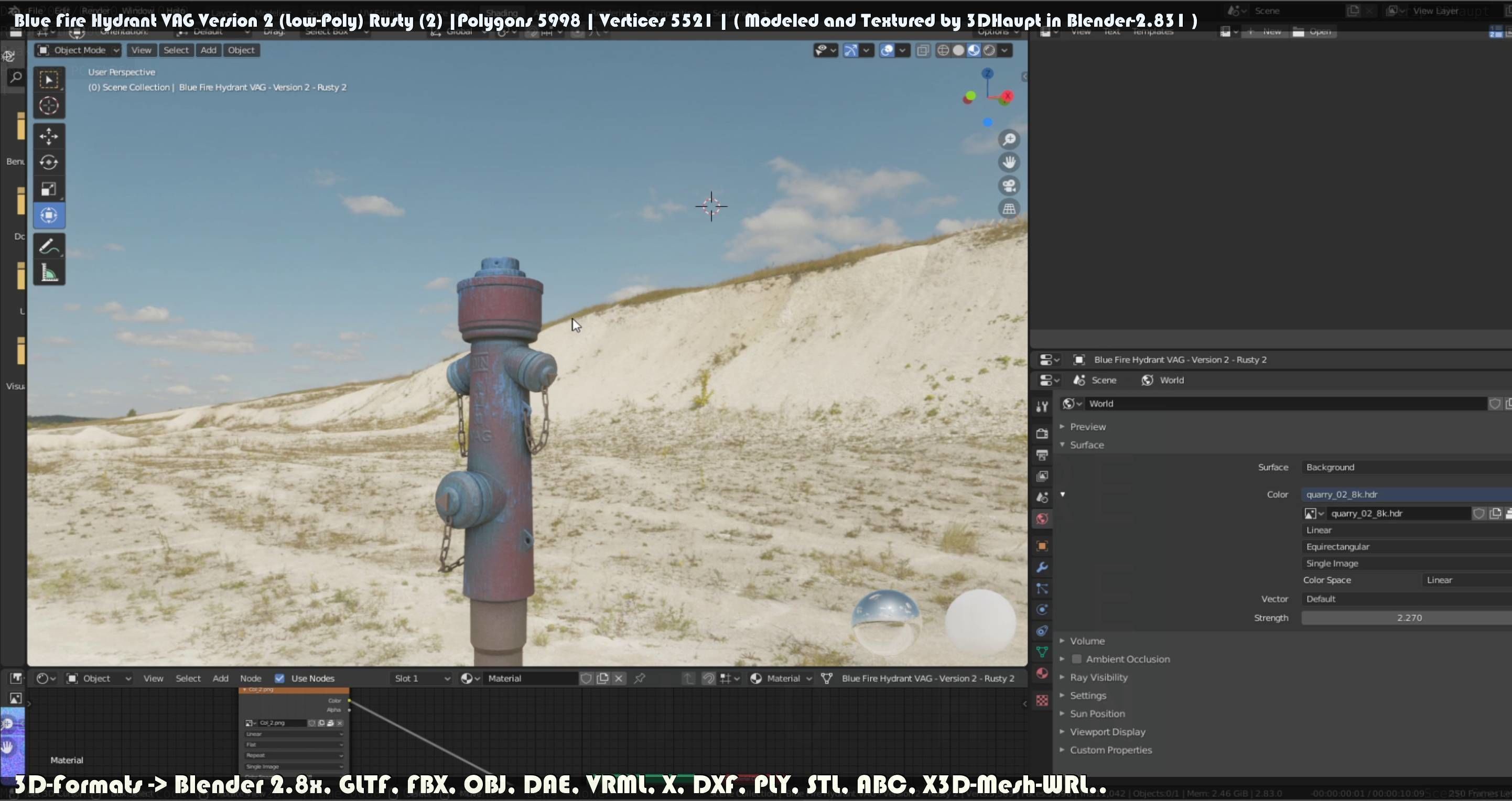 Blue Fire Hydrant VAG - Version 2 - Rusty 2 Low-poly 3D model_101