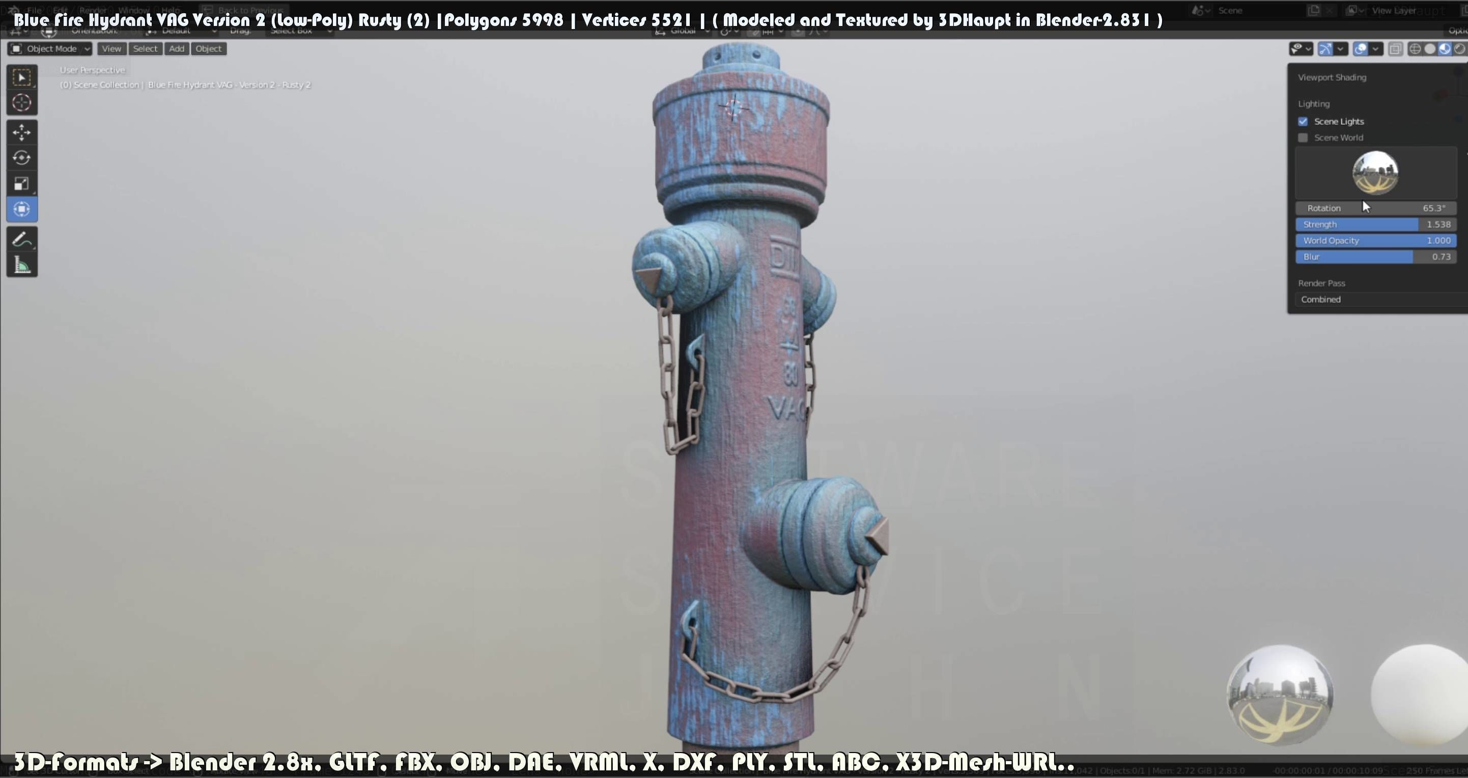 Blue Fire Hydrant VAG - Version 2 - Rusty 2 Low-poly 3D model_126